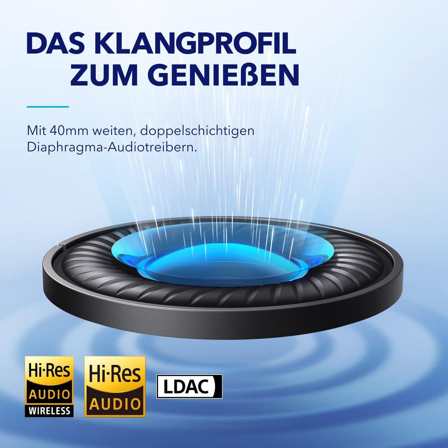 Bluetooth Kopfhörer Space Q45 mit Geräuschunterdrückung und App, Schwarz