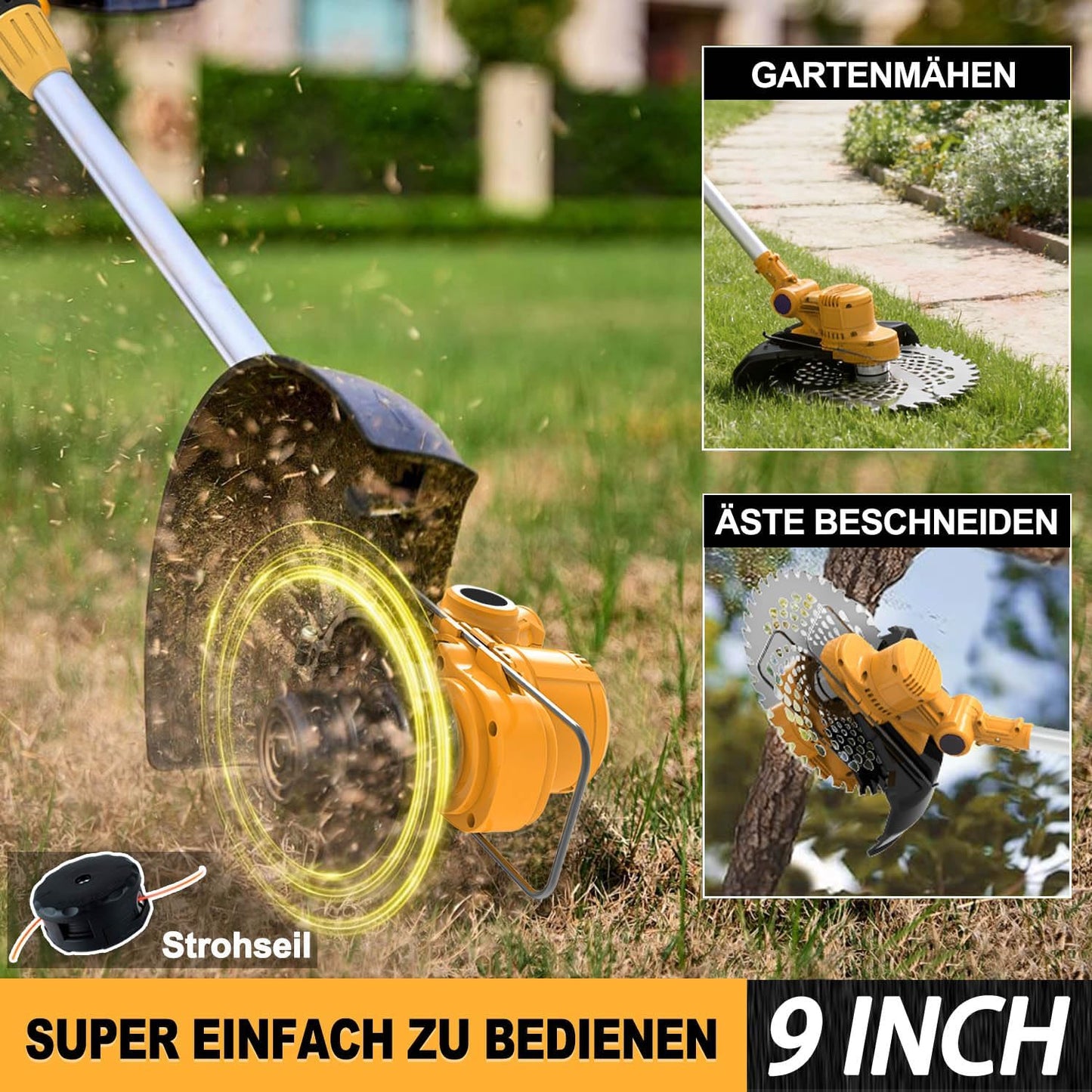 4-in-1 Akku-Rasentrimmer mit Teleskopstiel, Orange