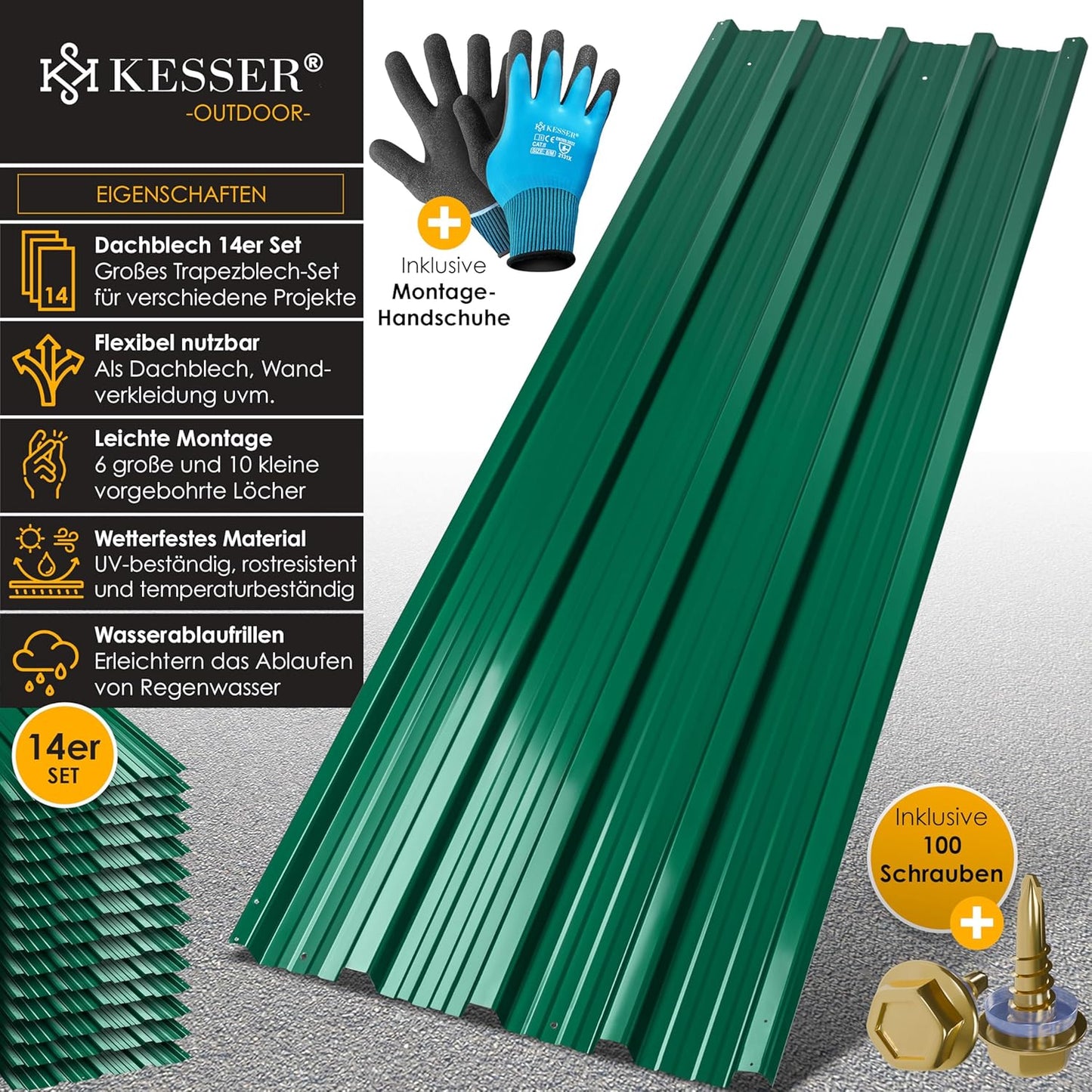 14x Trapezblech 110cm x 46cm, 110x46cm / 14 Stück ; Grün