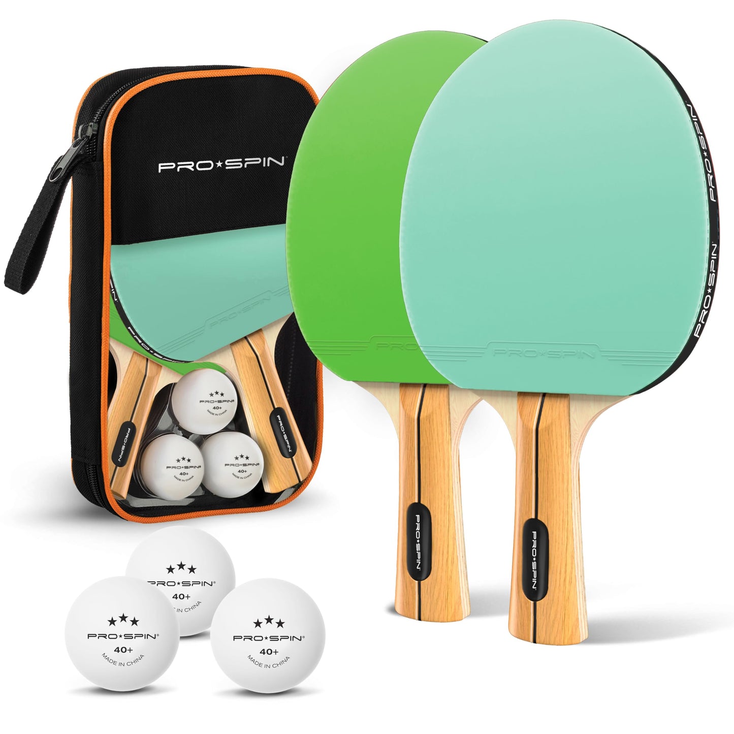Tischtennis Schläger-Set mit 3-Sterne-Bällen, Set für 2 Spieler | Mint/Grün