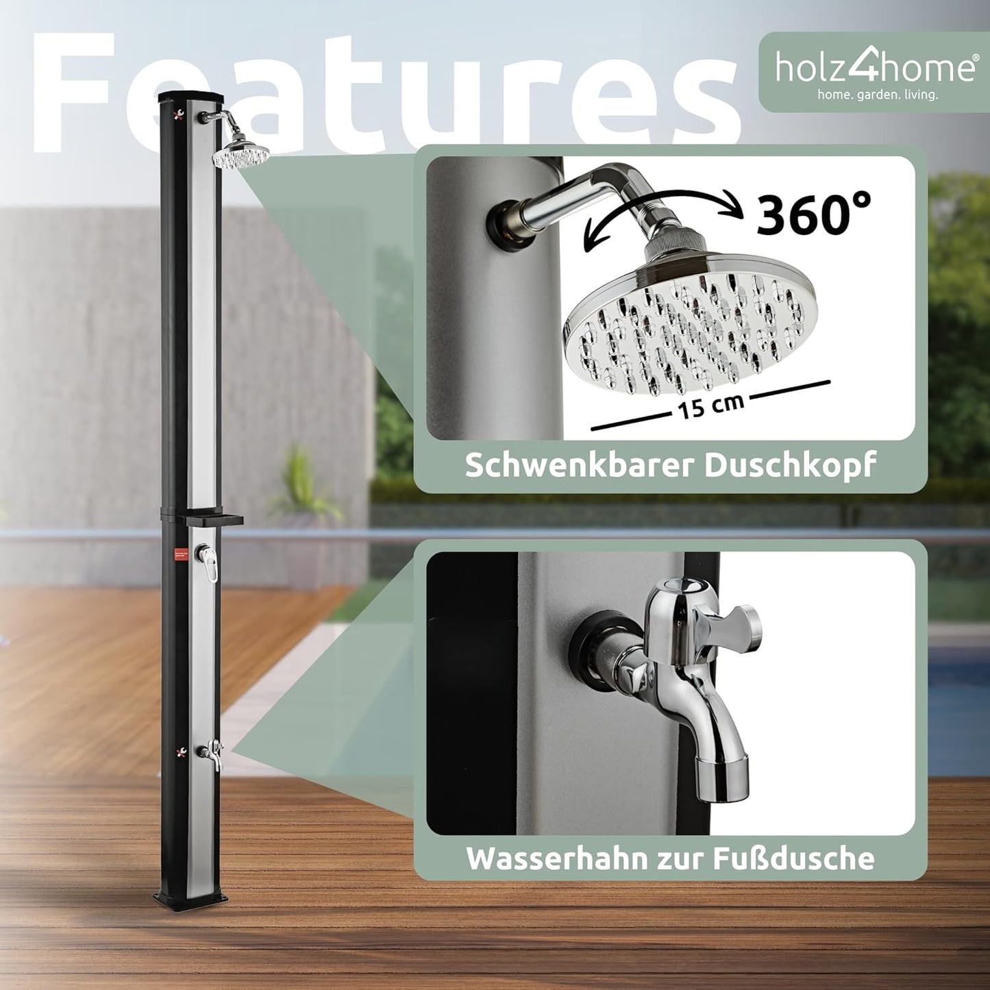 Solardusche für Garten & Pool mit Warmwasser (40 L), 40 L
