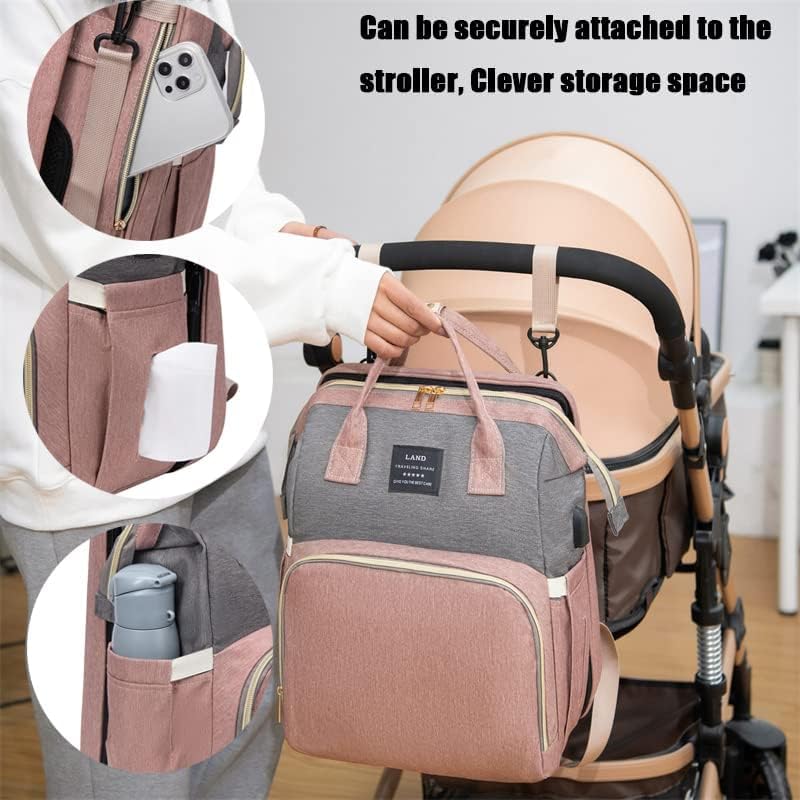 Multifunktionaler Wickeltaschen-Rucksack mit Wickelunterlage, Rosa