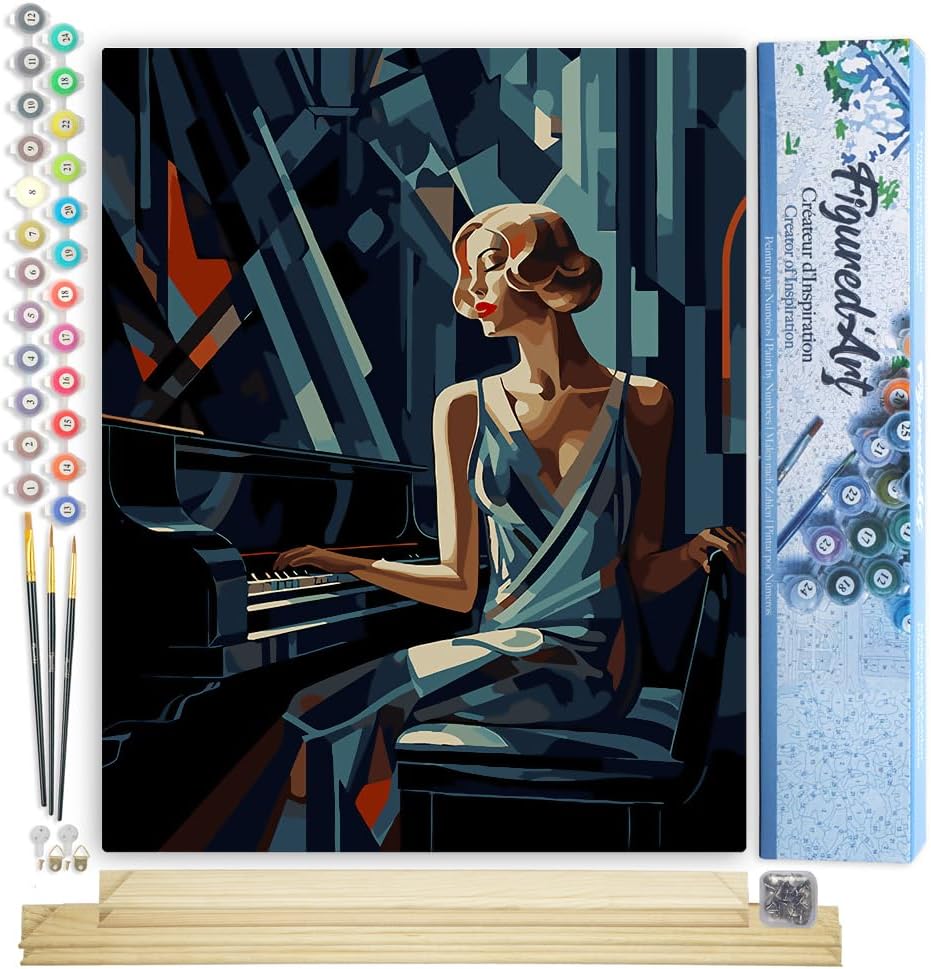 Malen nach Zahlen Set Art-Deco-Frau am Klavier, 40x50cm, mit Keilrahmen, Art-Deco-Frau am Klavier 40x50cm Mit Keilrahmen (nicht gespannt)