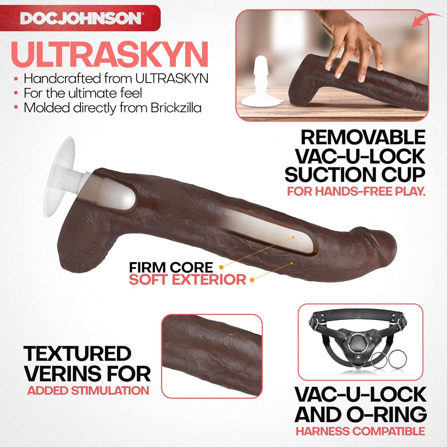 Brickzilla Signature Cock Dildo mit Vac-U-Lock, Braun