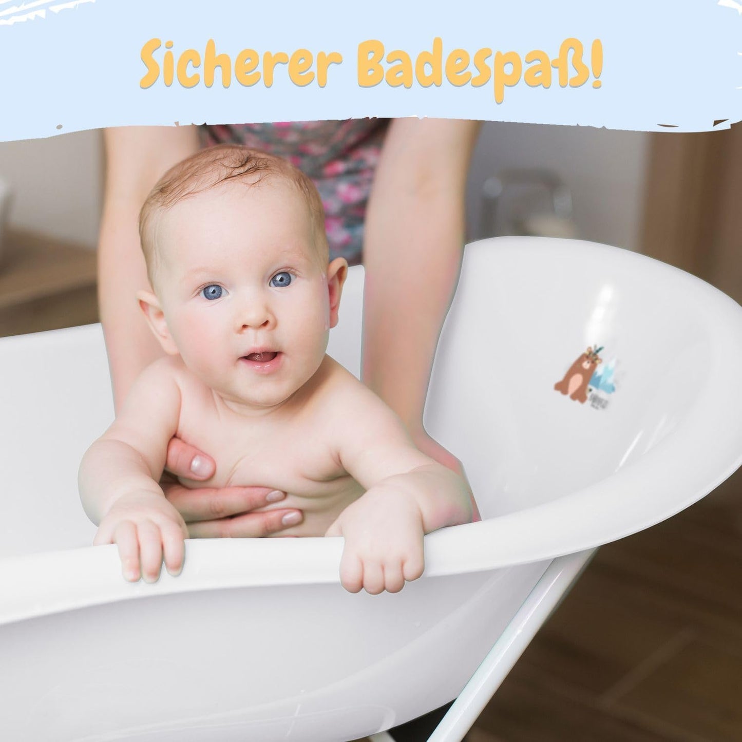 8-teiliges Babybadewanne-Komplettset mit Ständer, 8 - Set Bärchen - weiss