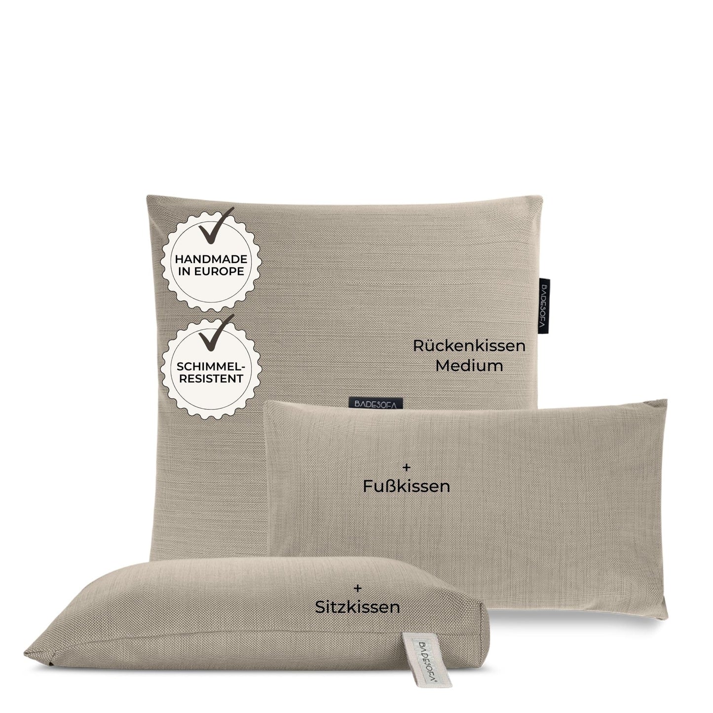 3-teiliges Badewannenkissen Komplettset, Beige 3-Piece Medium