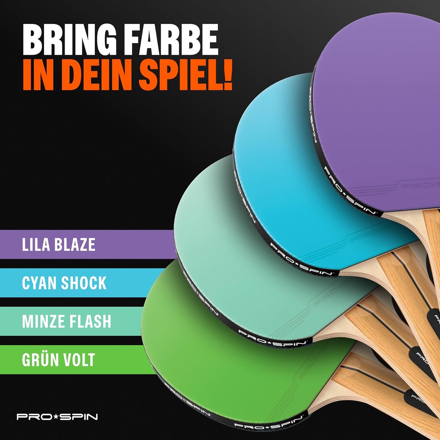 Tischtennisschläger-Set für 4 Spieler, Set für 4 Spieler | Lila/Blau/Mint/Grün