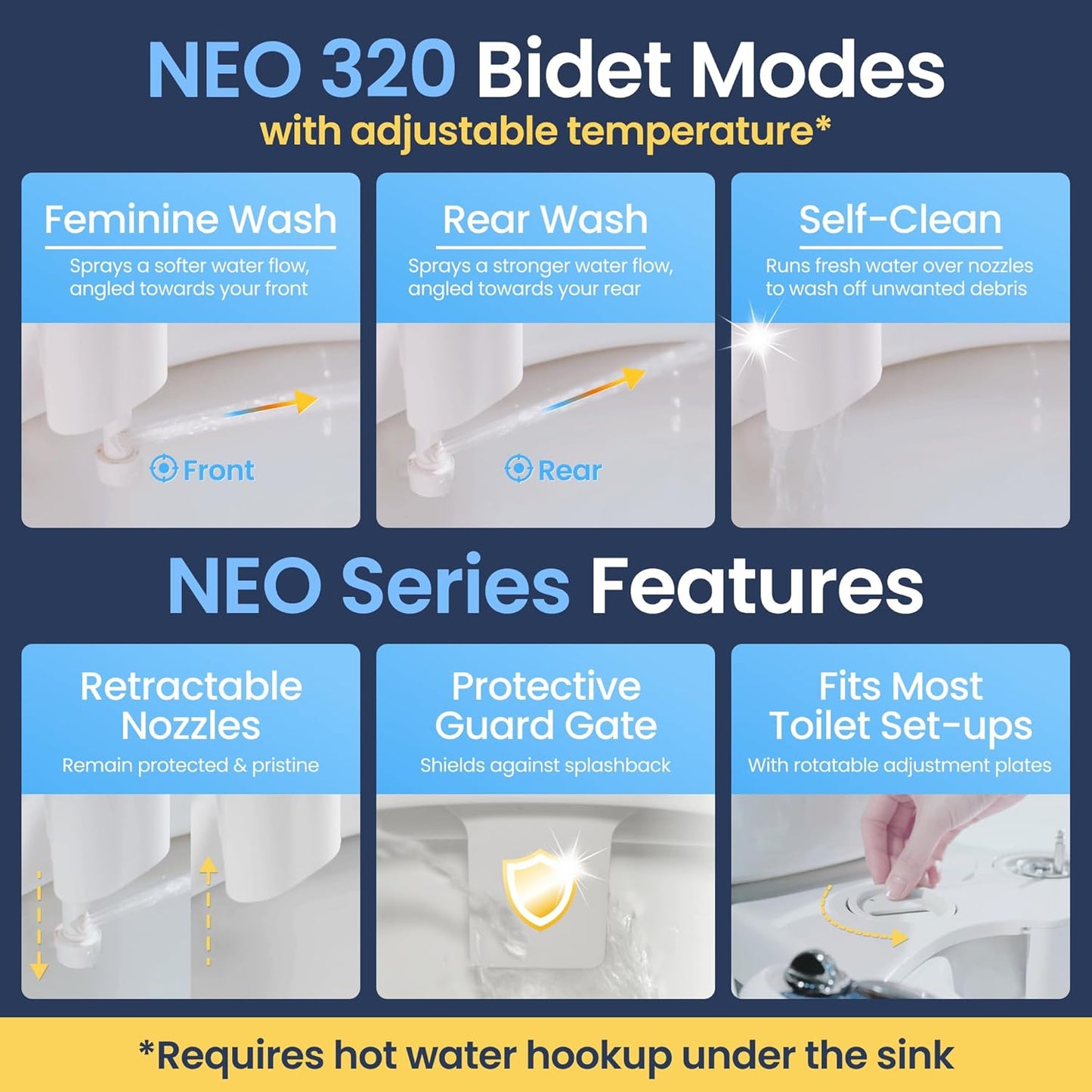 Bidet-Aufsatz Neo 320 mit Warm- und Kaltwasserfunktion, Rose Gold