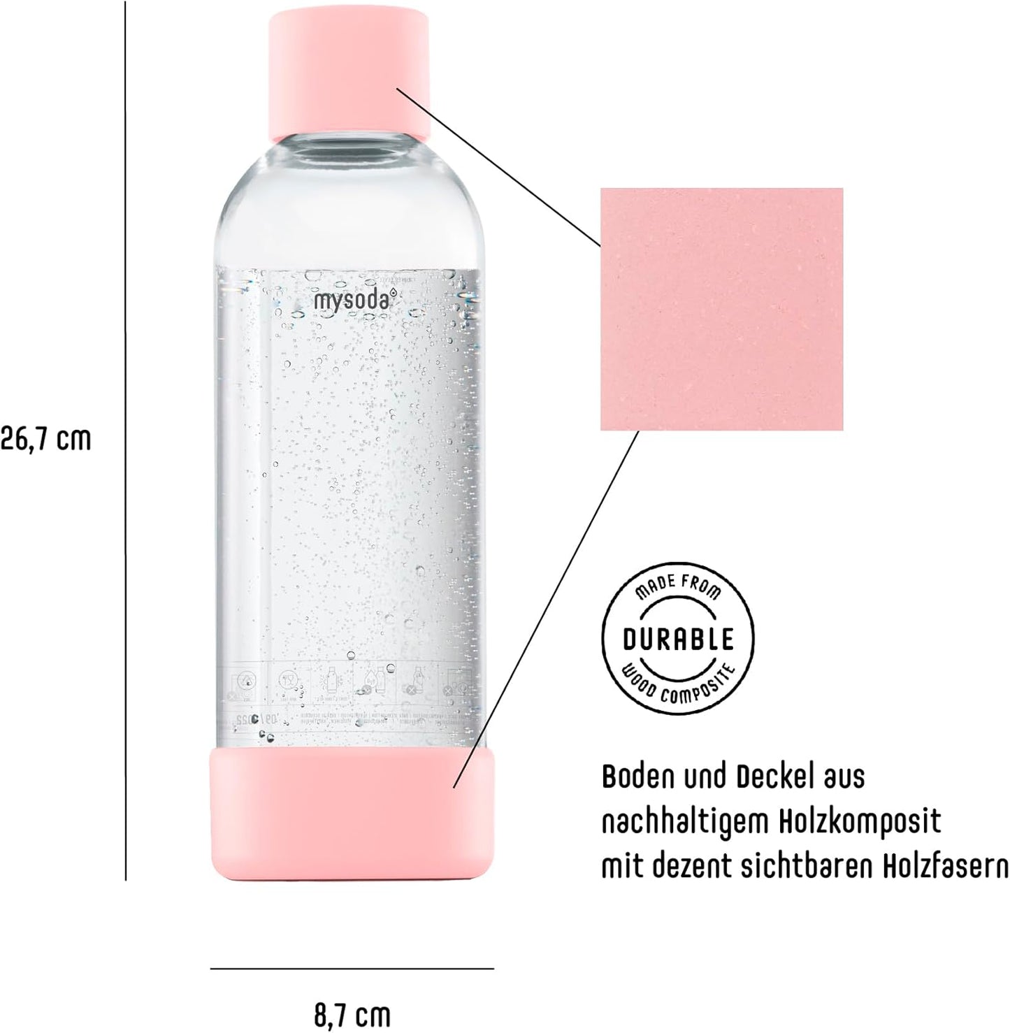 Wasserflasche für Mysoda, Wassermaxx, Aqvia, Drinkmate und Levivo Wassersprudler (2 Stück), Rosa 1000 ml