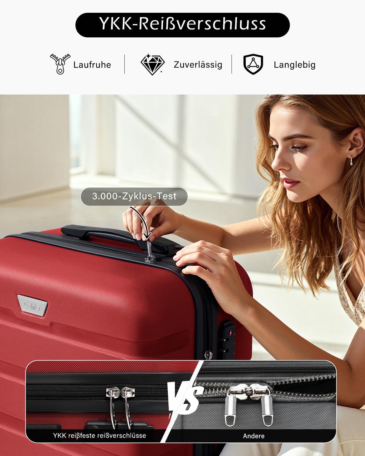 Handgepäck Koffer mit 360° Spinner Rädern, TSA-Schloss, Handgepäck Spinell Rot