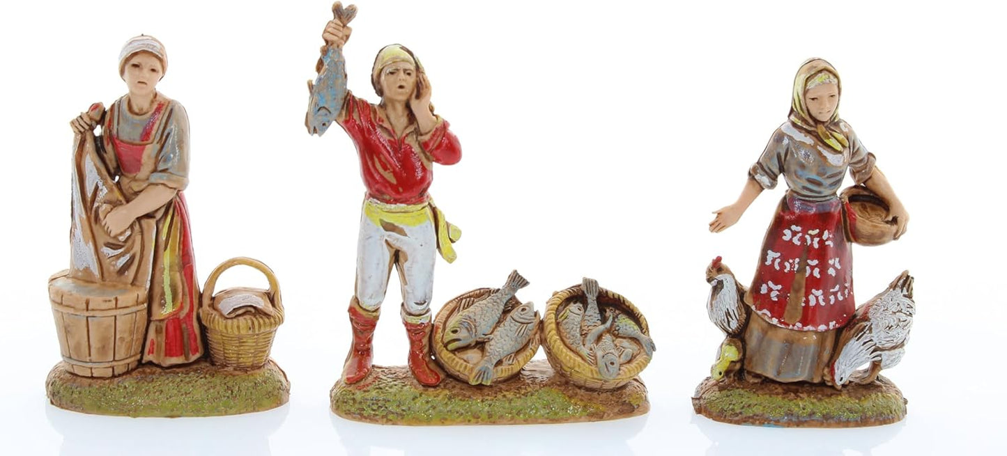 Neapolitanische Krippenfiguren, 9 Stück, 1:32, Für eine 6 cm grosse Krippe