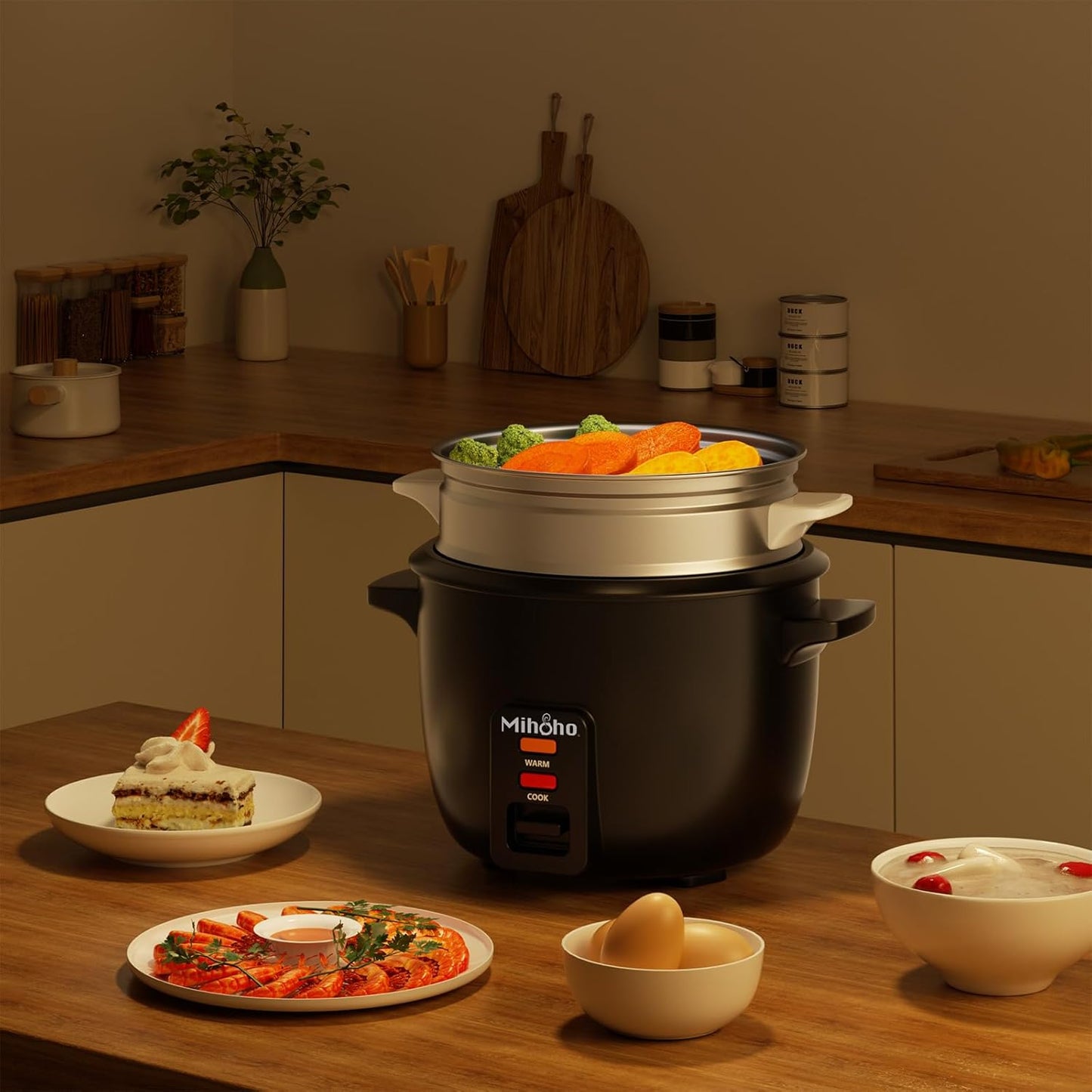 Reiskocher mit Dampfgarer und Warmhaltefunktion, Schwarz B