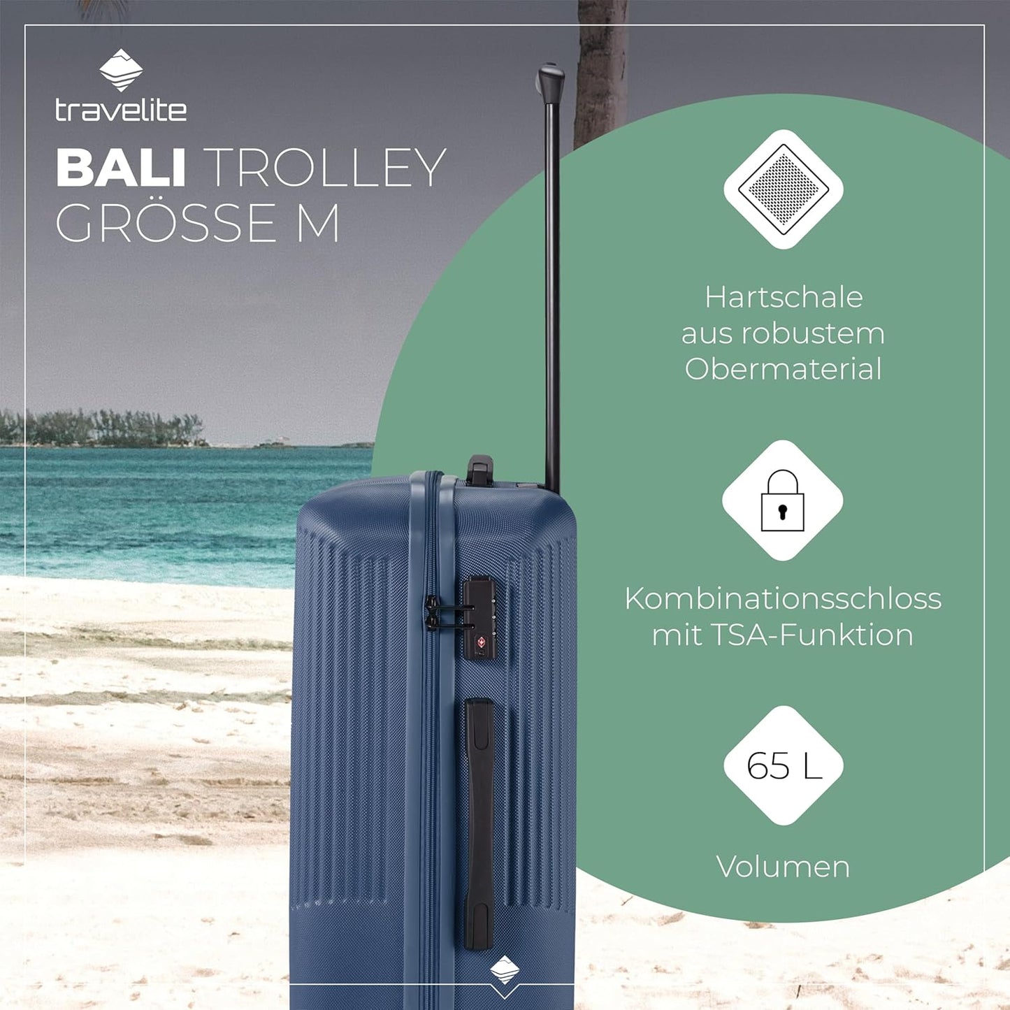 Hartschalenkoffer Bali mit TSA-Schloss, Blau Trolley Grösse M (67 cm)