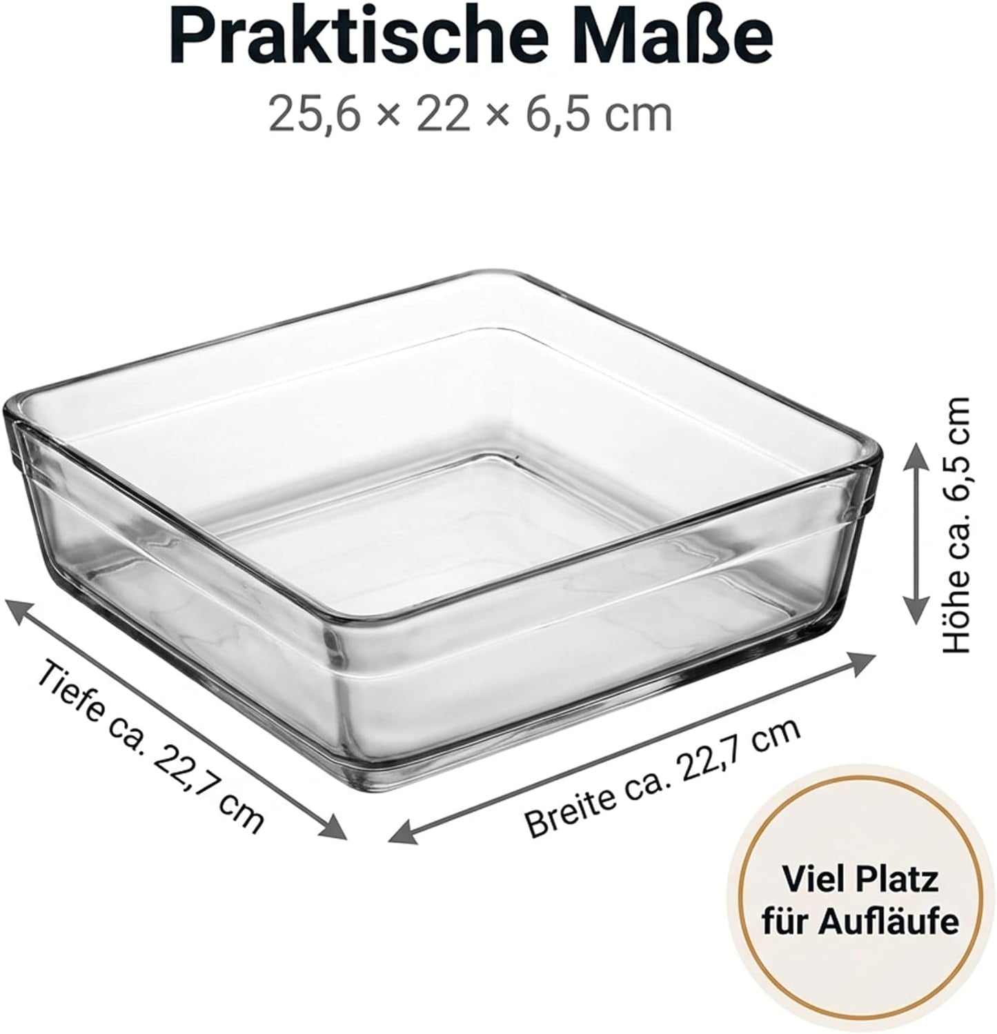 Quadratische Auflaufform, Auflaufform quadratisch 22,7x22,7x6,5 cm