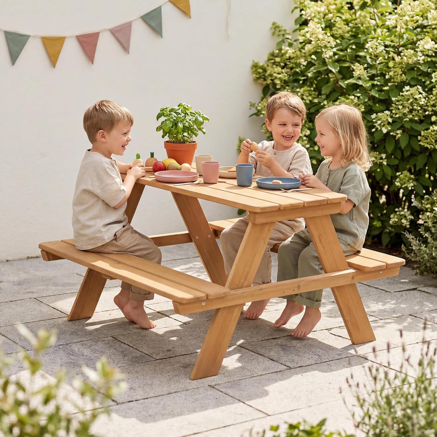 Kinder Outdoor Sitzgruppe aus Massivholz (4 Plätze), Teak Bank einzeln