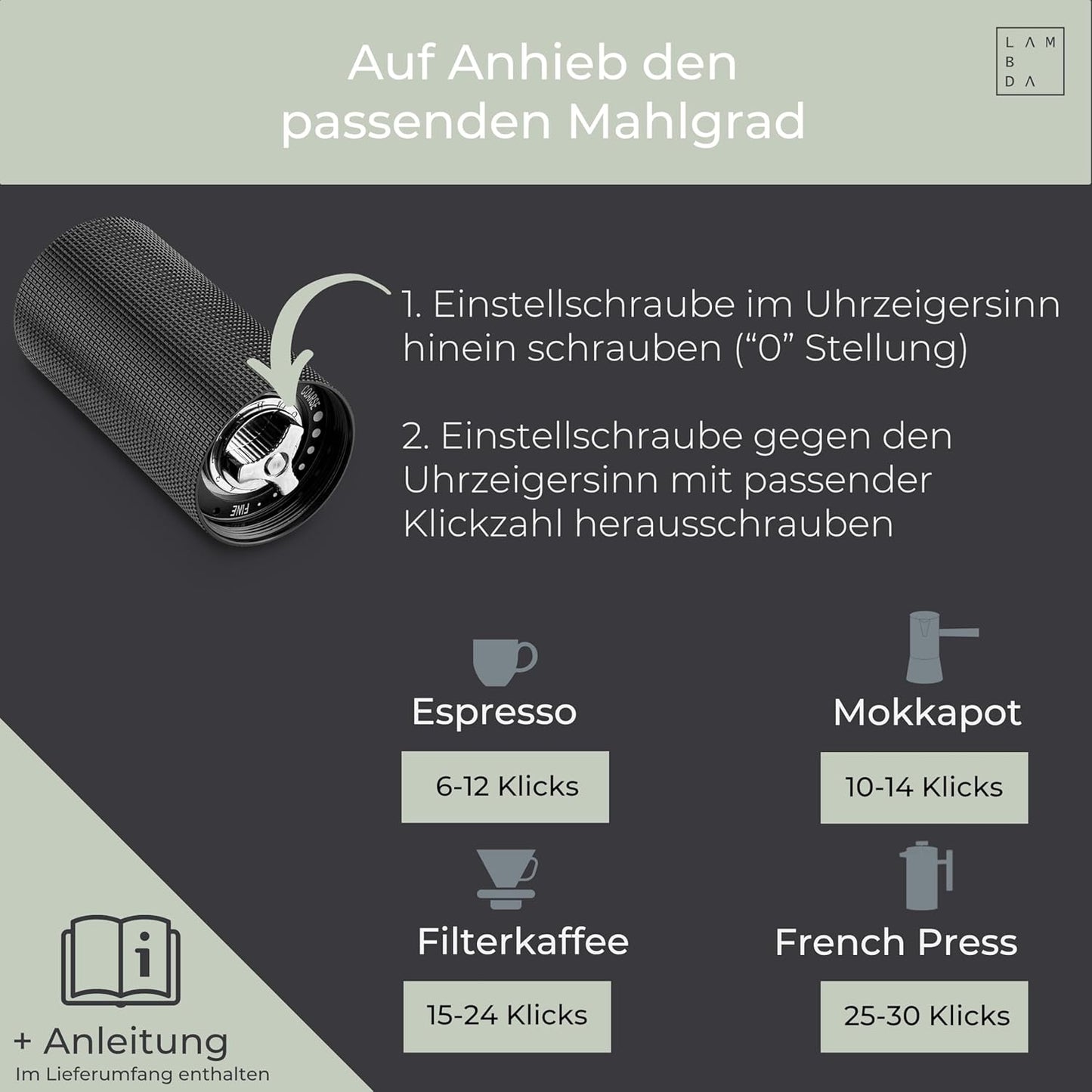 Espressomühle mit 108 einstellbaren Mahlgraden, Kaffeemühle mit Edelstahl-Mahlwerk Nautic Night