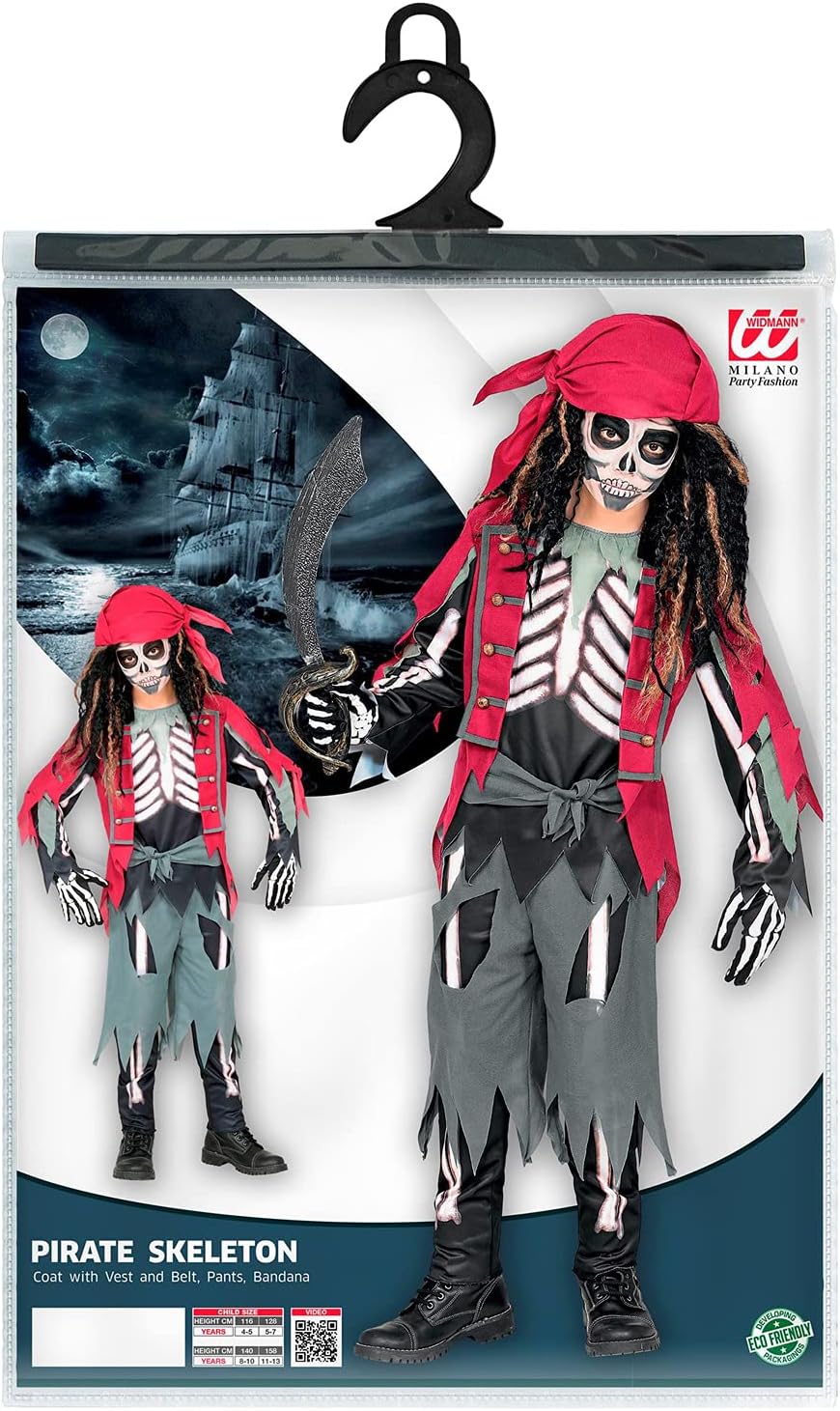 Kinderkostüm Skelett Pirat für Halloween und Fasching, 128