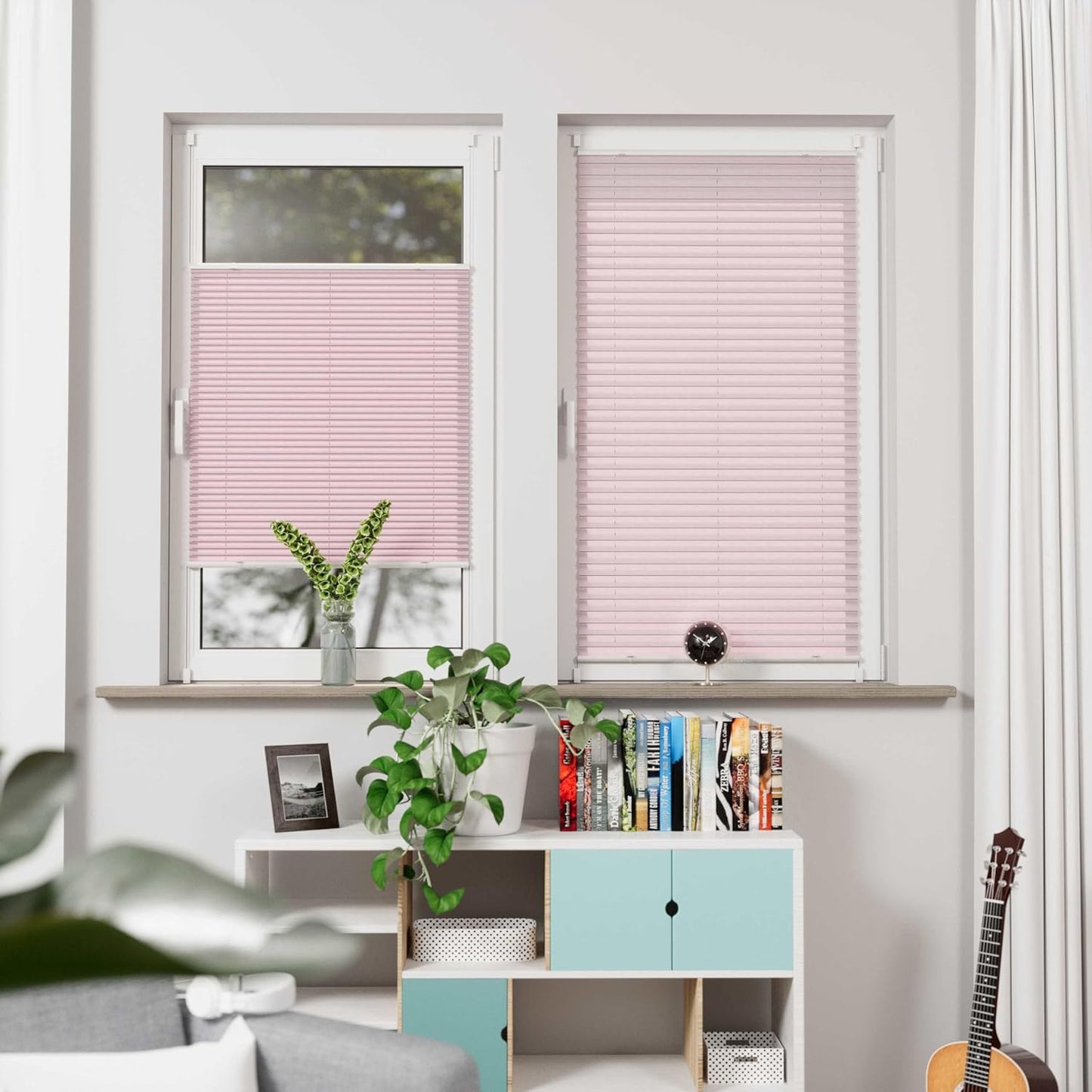 Klemmfix-Plissee mit Lichteffekt, B45 x H130 cm Rose mit Schwarzen Streifen