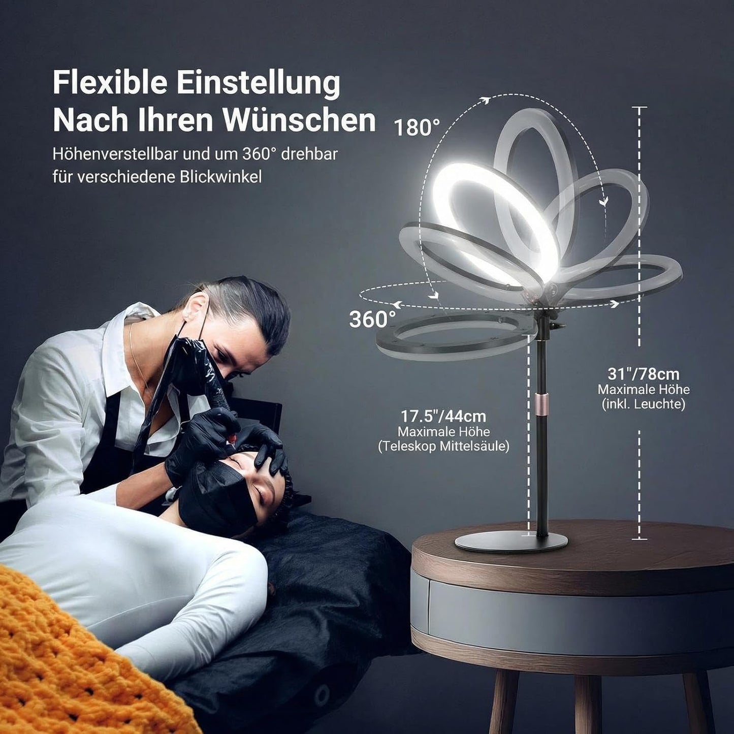 N37 RGB Ringlicht mit Ständer und Handyhalterung, Schwarz 10,5" RGB mit rundem Sockel