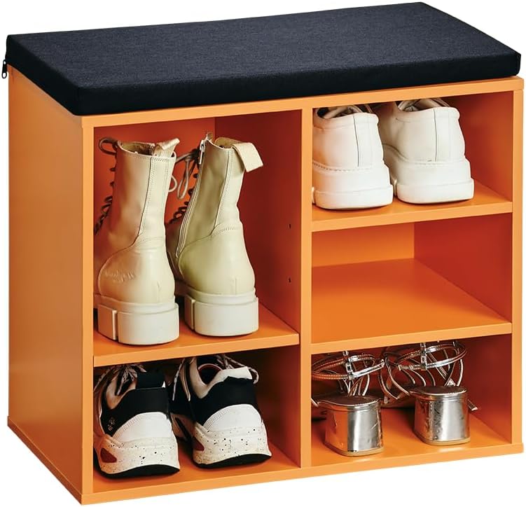 Schuhschrank mit Sitzkissen, Orange, Schwarz