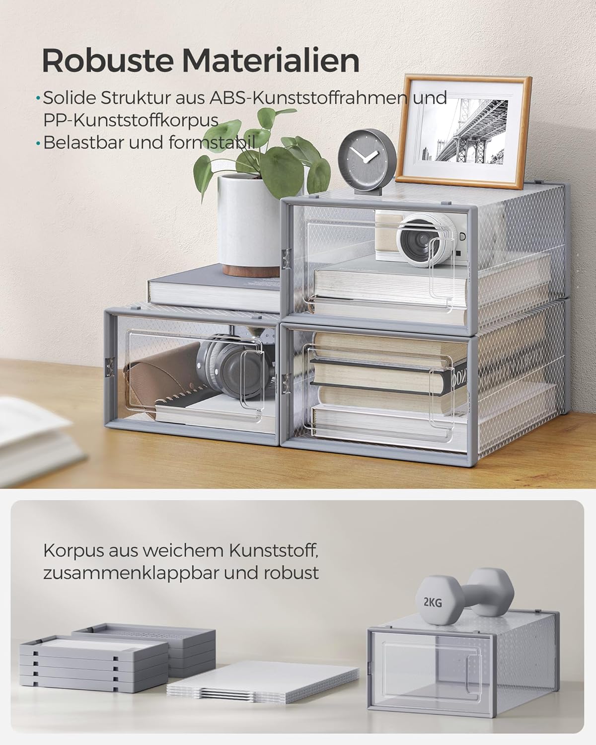 18-teiliges Schuh-Organizer-Set, Transparent + Grau 18er Set für Schuhe bis Größe 44