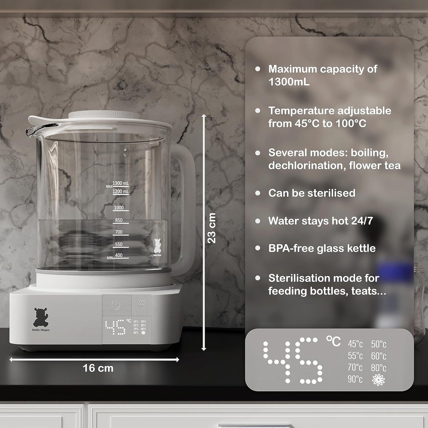 Elektrischer Wasserkocher mit Temperaturregelung, Sterilisator