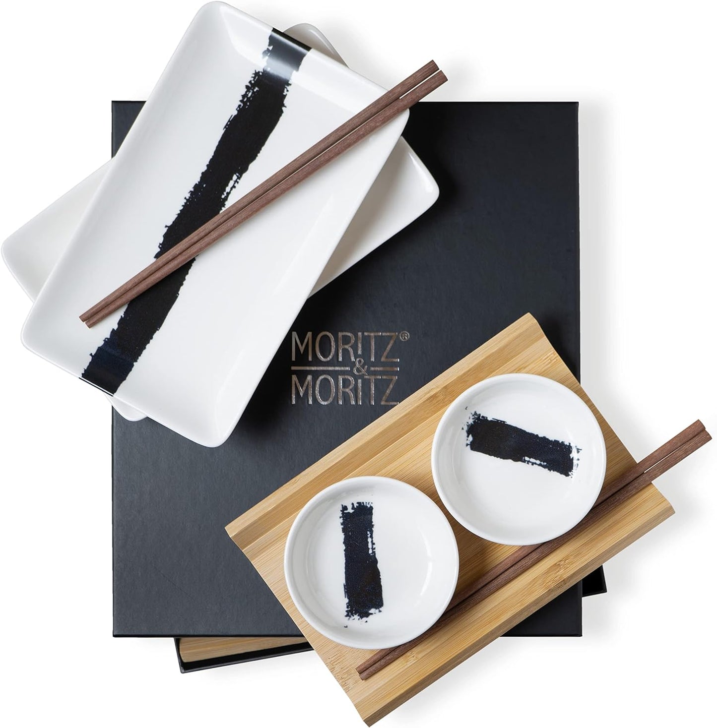 Sushi Geschirr Set, Pinselstrich Schwarz