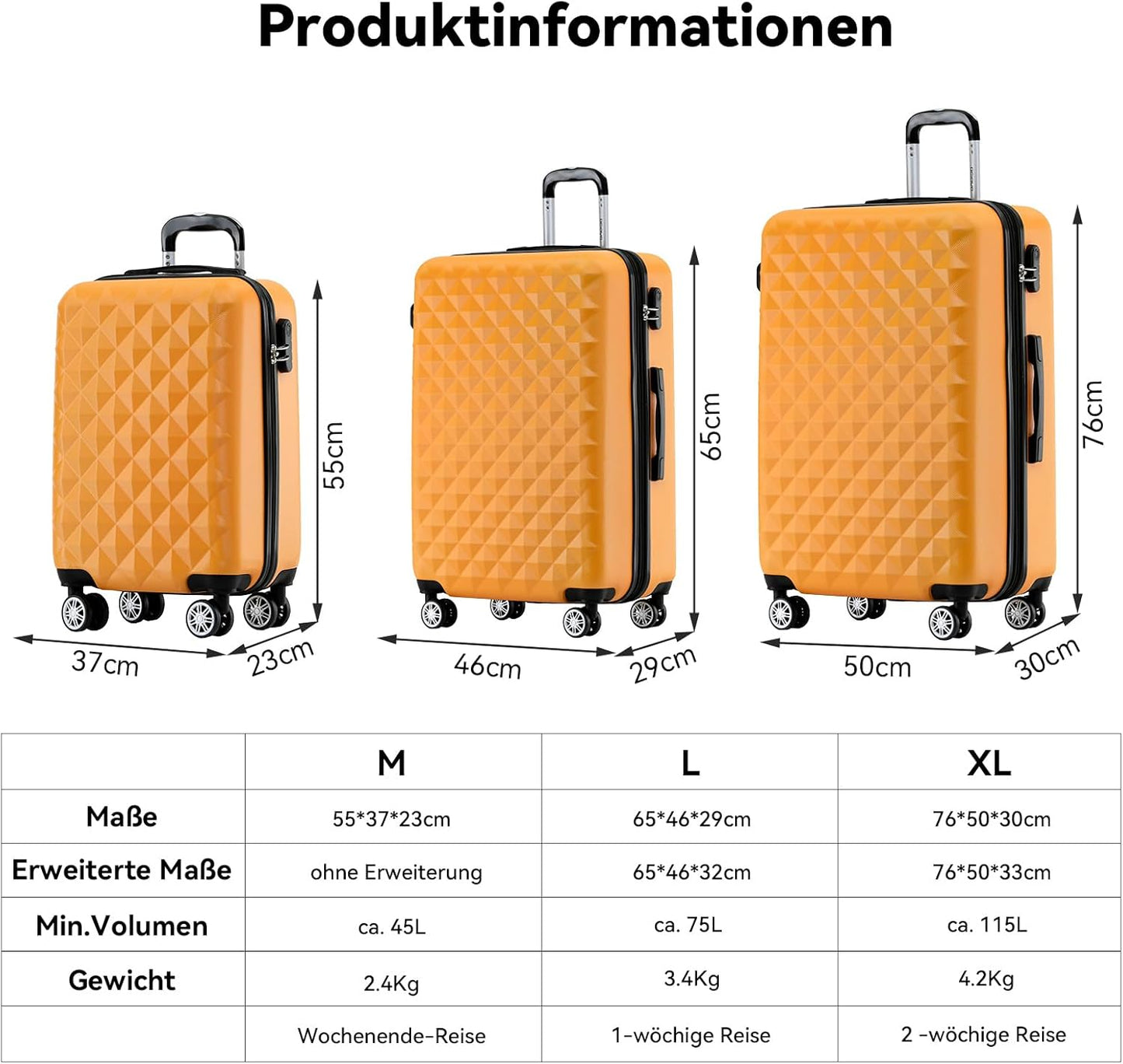 3-teiliges Hartschalenkoffer-Set, Orangen Set