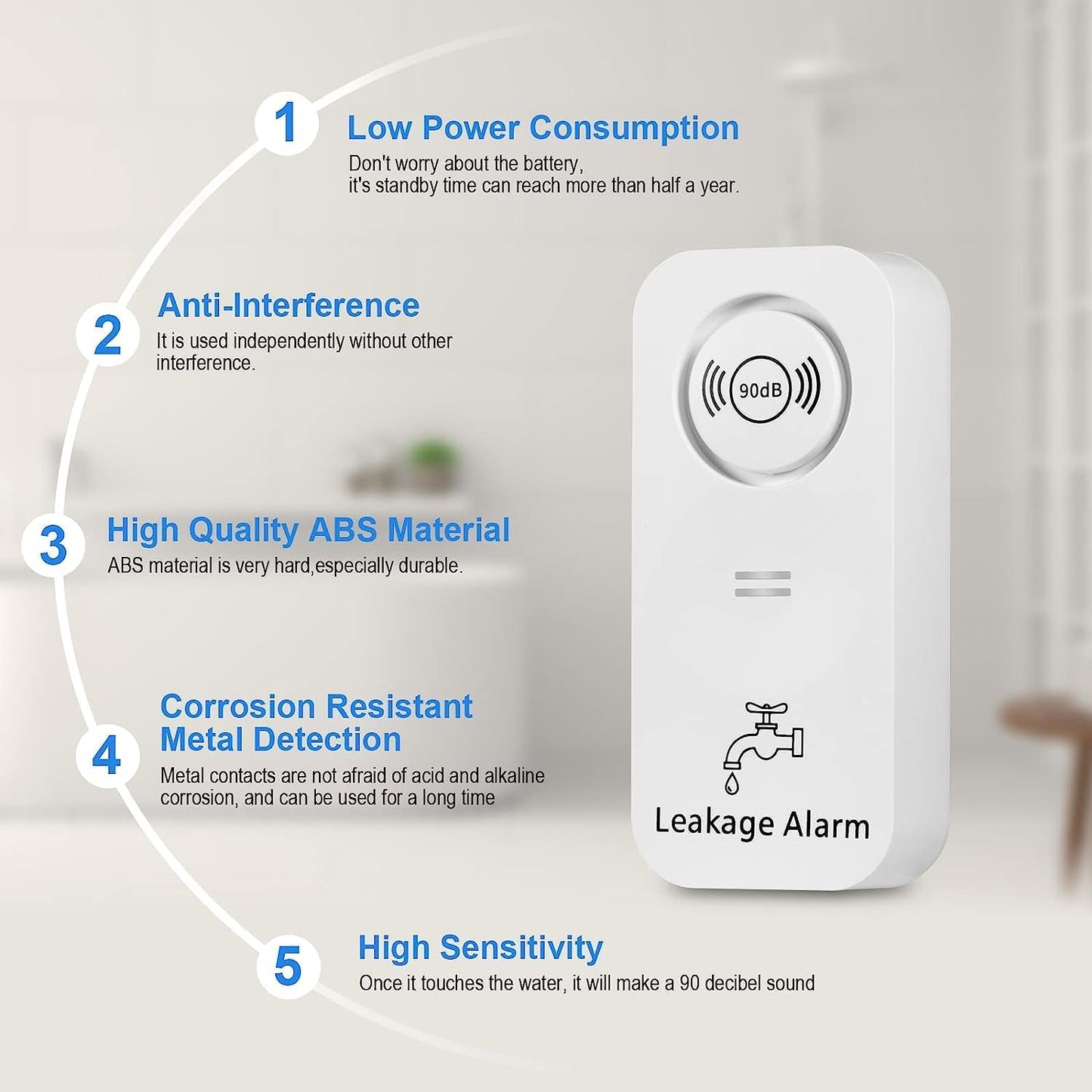 5er Set WLAN Wassermeldermit App Alarm, 5-teiliges Set