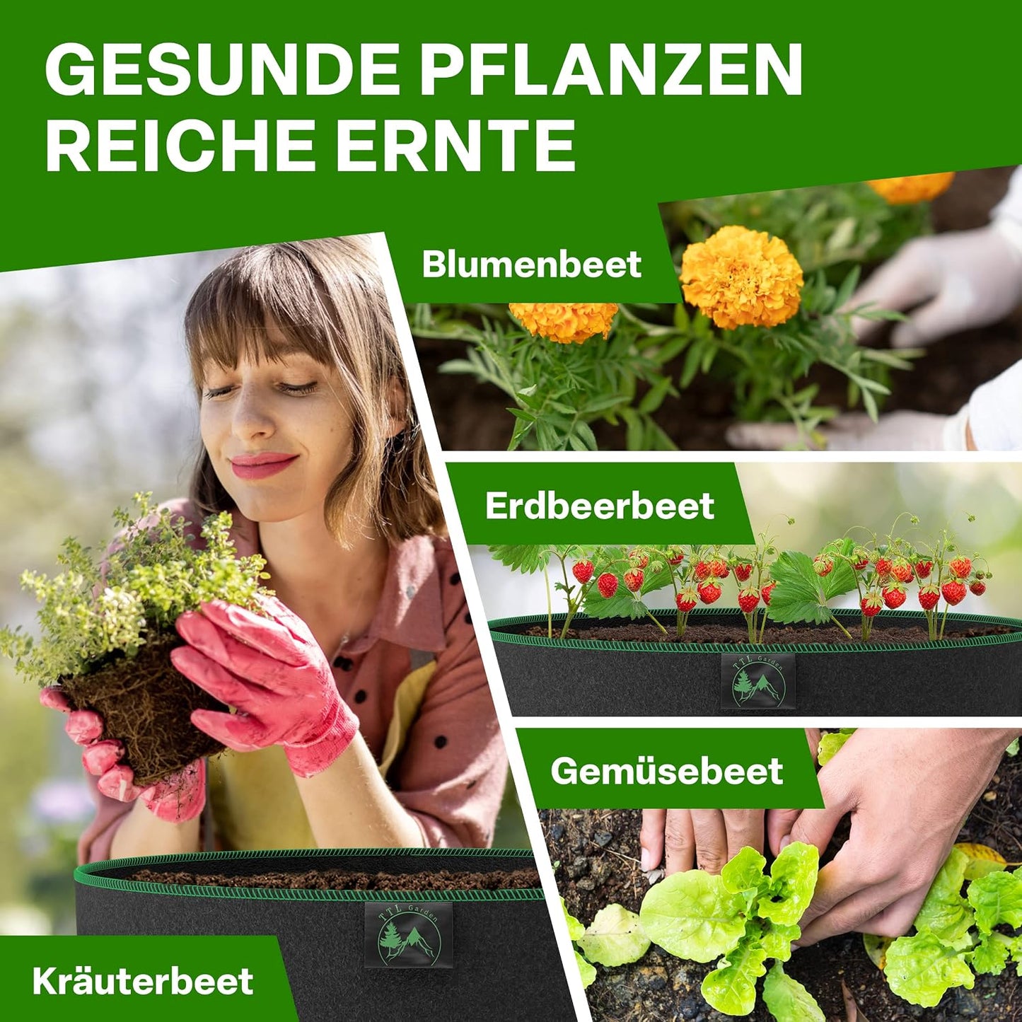 4er-Set Pflanzsack für Garten & Balkon, 60 Liter Hochbeet 4
