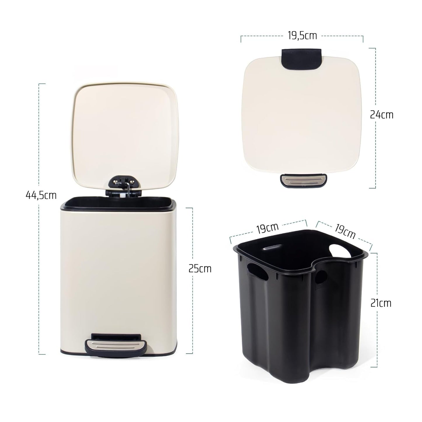 Tretmülleimer mit Soft-Close-Deckel, (6L) 24 x 19,5 x 25 cm Beige