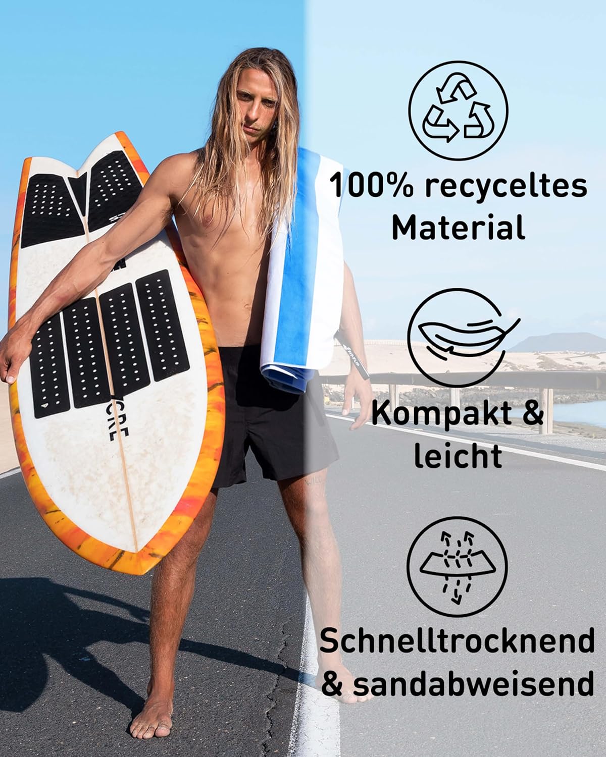 Schnelltrocknendes Strandhandtuch, 160cm x 90cm 01 Himmelblau - Weiss