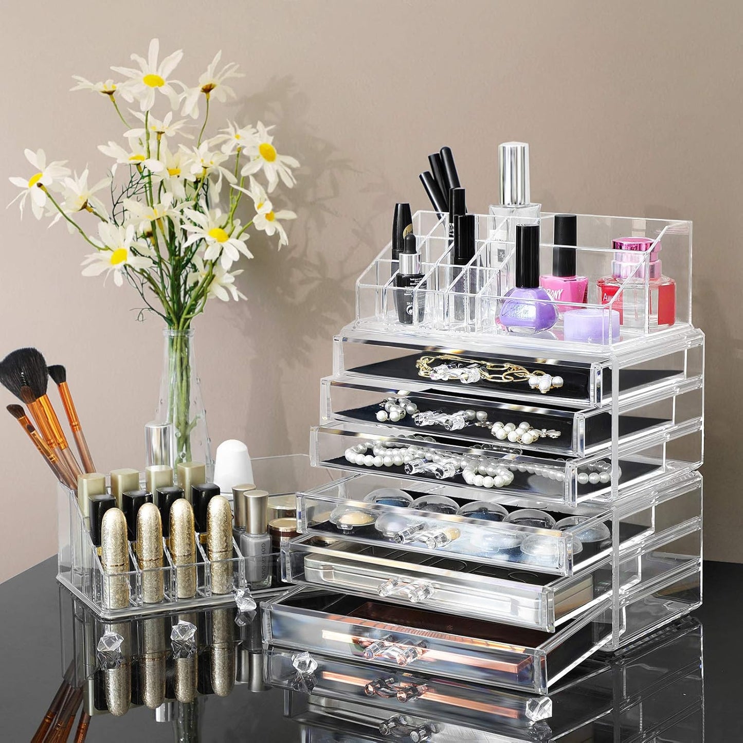 Make-up Organizer mit Schubladen und Fächern, Transparent 3 Tier (18,5H cm)