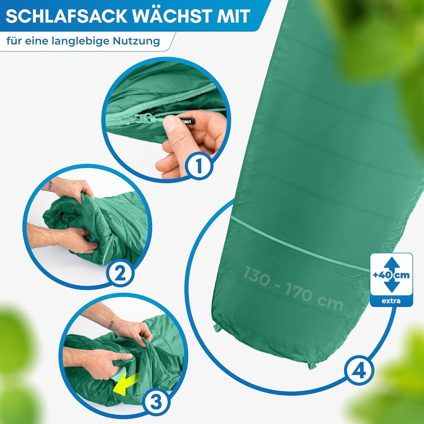 Mitwachsender Kinderschlafsack für Outdoor-Abenteuer, Grün