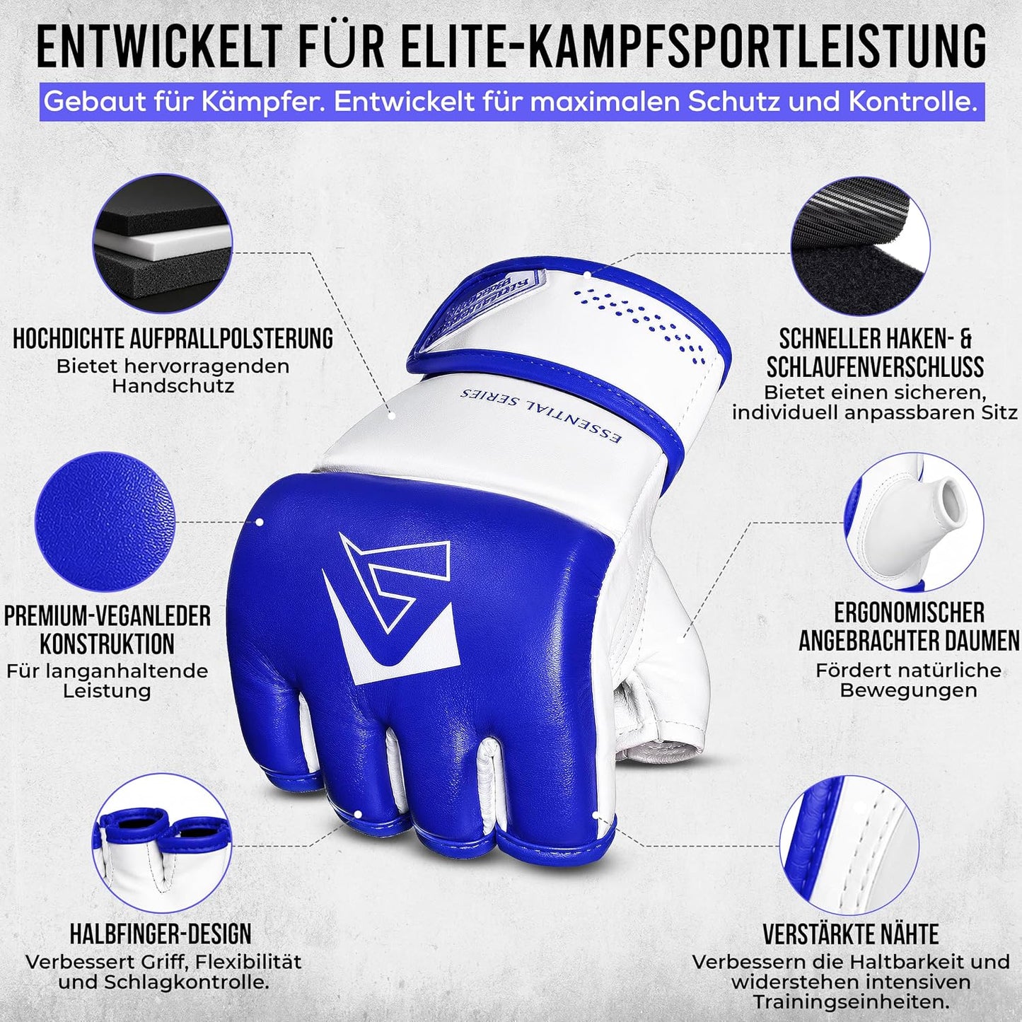 MMA Handschuhe für Training und Sparring, Blau M