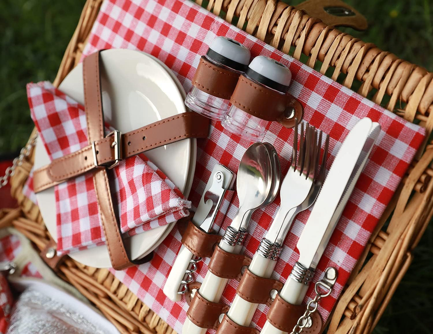 Picknickkorb mit Kühlfach für 2 Personen, Rot Kariert