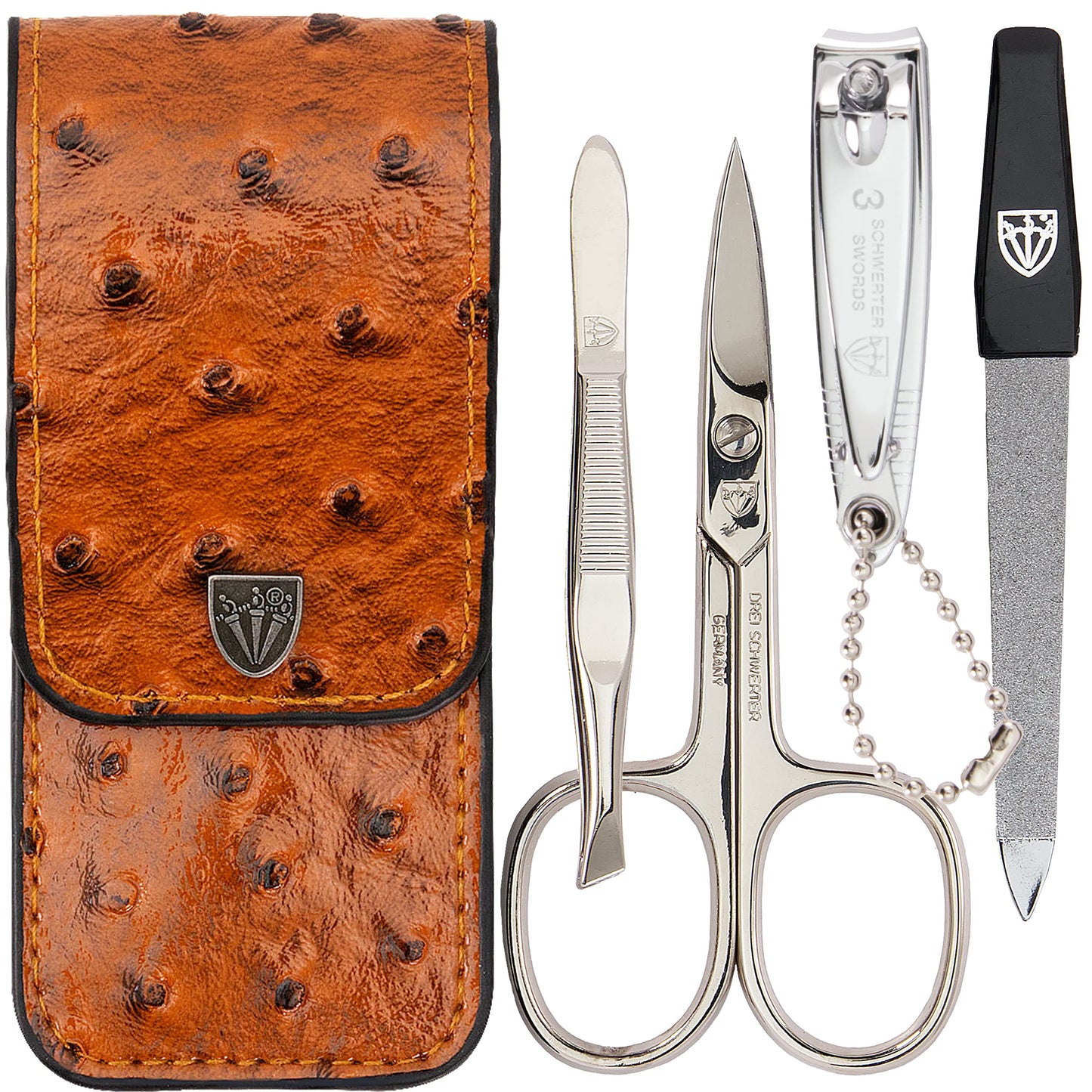4-tlg. Nagelpflegeset Capri für Maniküre & Pediküre, STRAUSSIMITAT COGNAC - KUNSTLEDER