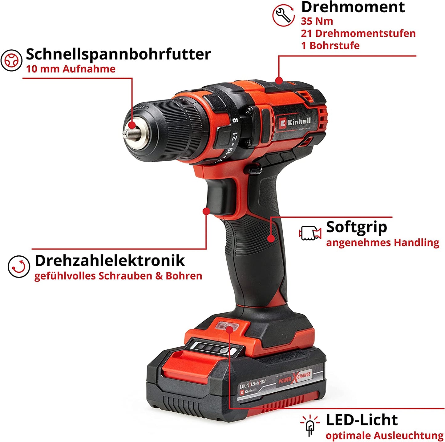 Akku-Bohrschrauber TC-CD 18/35 Li, 18Volt, inkl. 1x 1.5 Ah Akku + Ladegerät