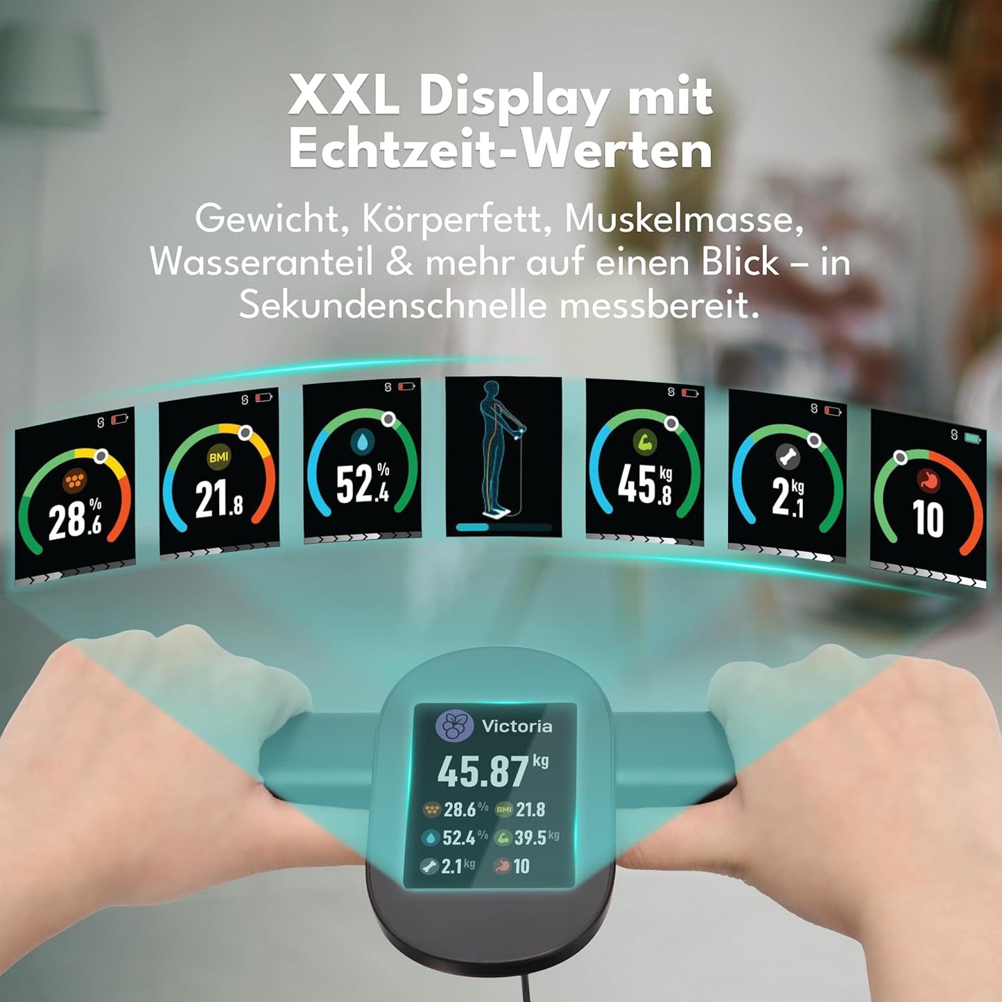 Körperfettwaage mit Handsensoren & App-Anbindung
