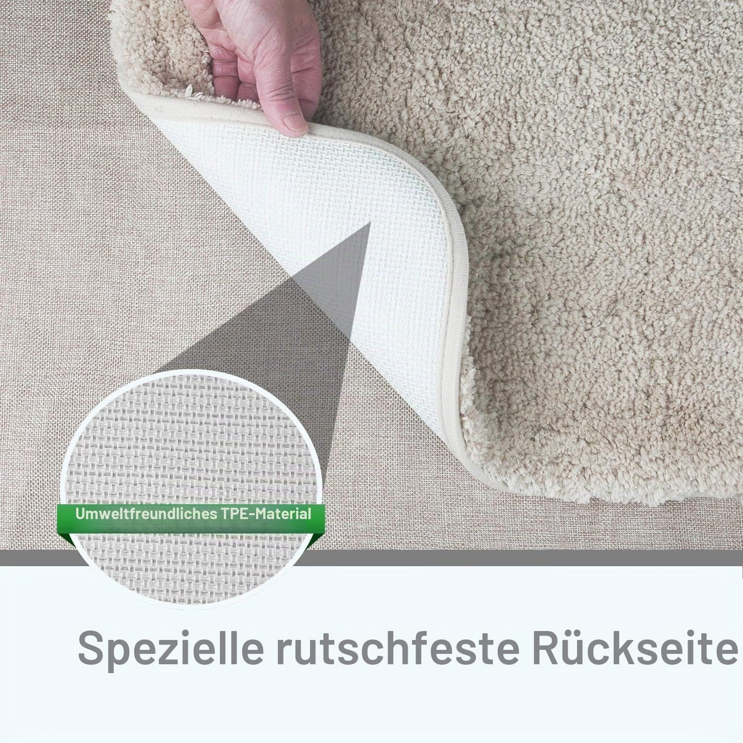 Rutschfester Hochflor-Badteppich, 70x120 cm, 70 x 120 cm Beige