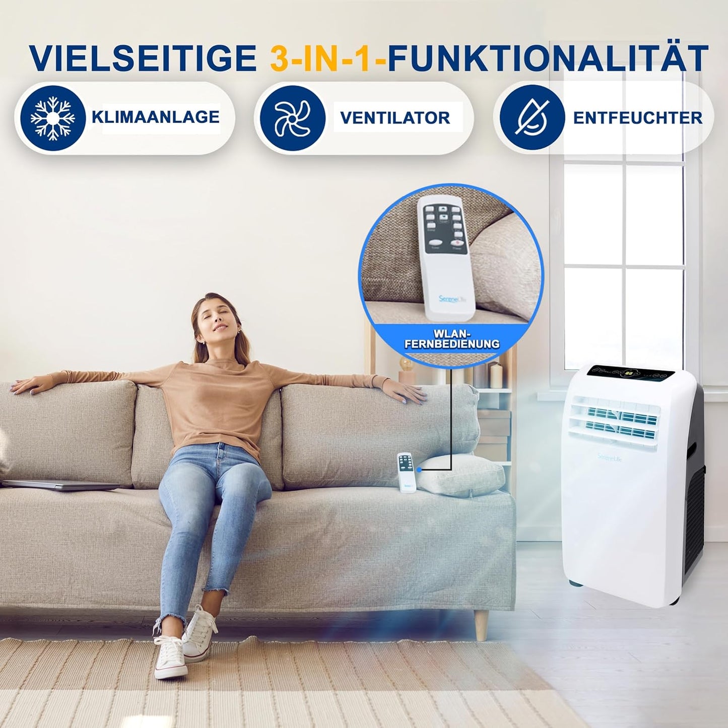 Mobiles Klimagerät 9000BTU mit Abluftschlauch, 9,000 BTU EU