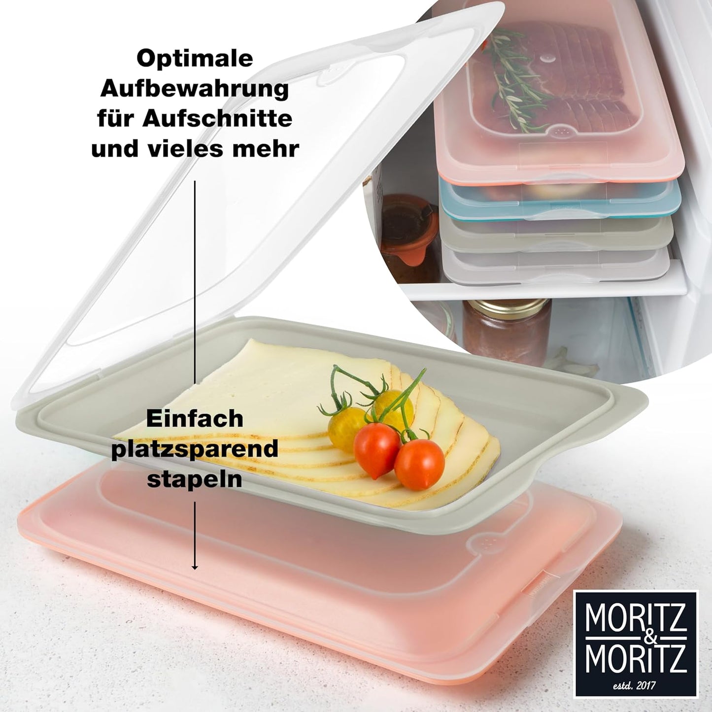 Stapelbare Aufschnittboxen, Bunt 8er Pack