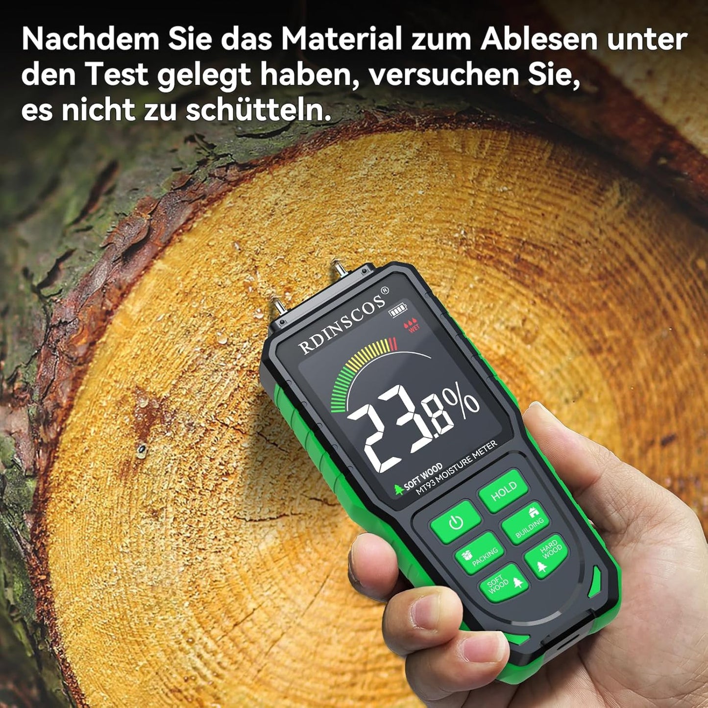 Holzfeuchtemessgerät MT93, Pin-grüner
