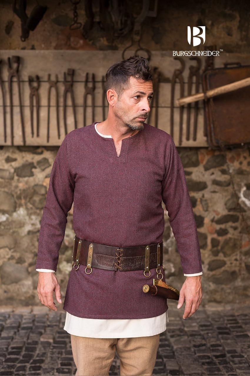 Fischgrättunika Tyr für LARP, Herringbone Burgundy/Grey S
