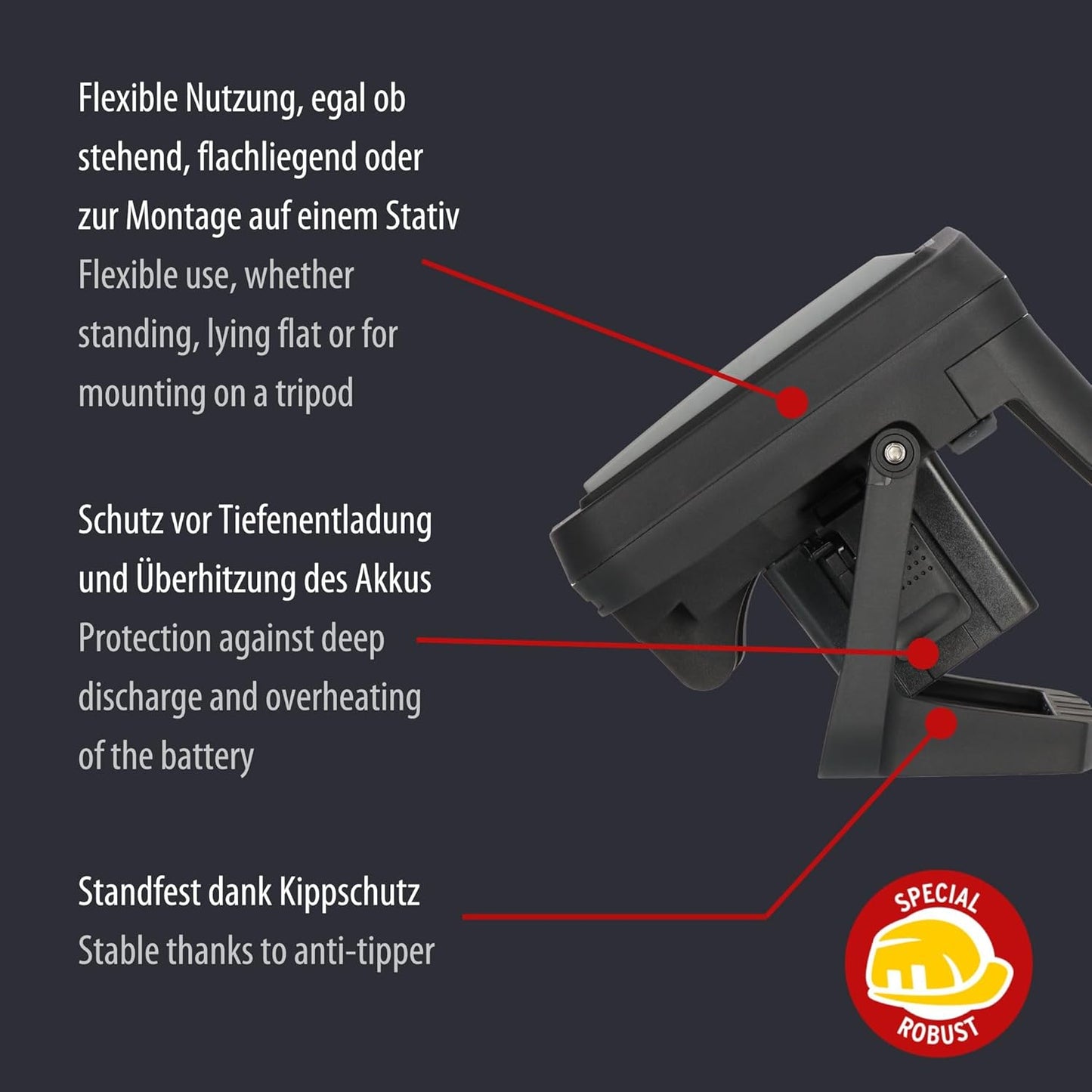 Multi Battery Led Akku Baustrahler 3000 MA, Akkubetrieb Single