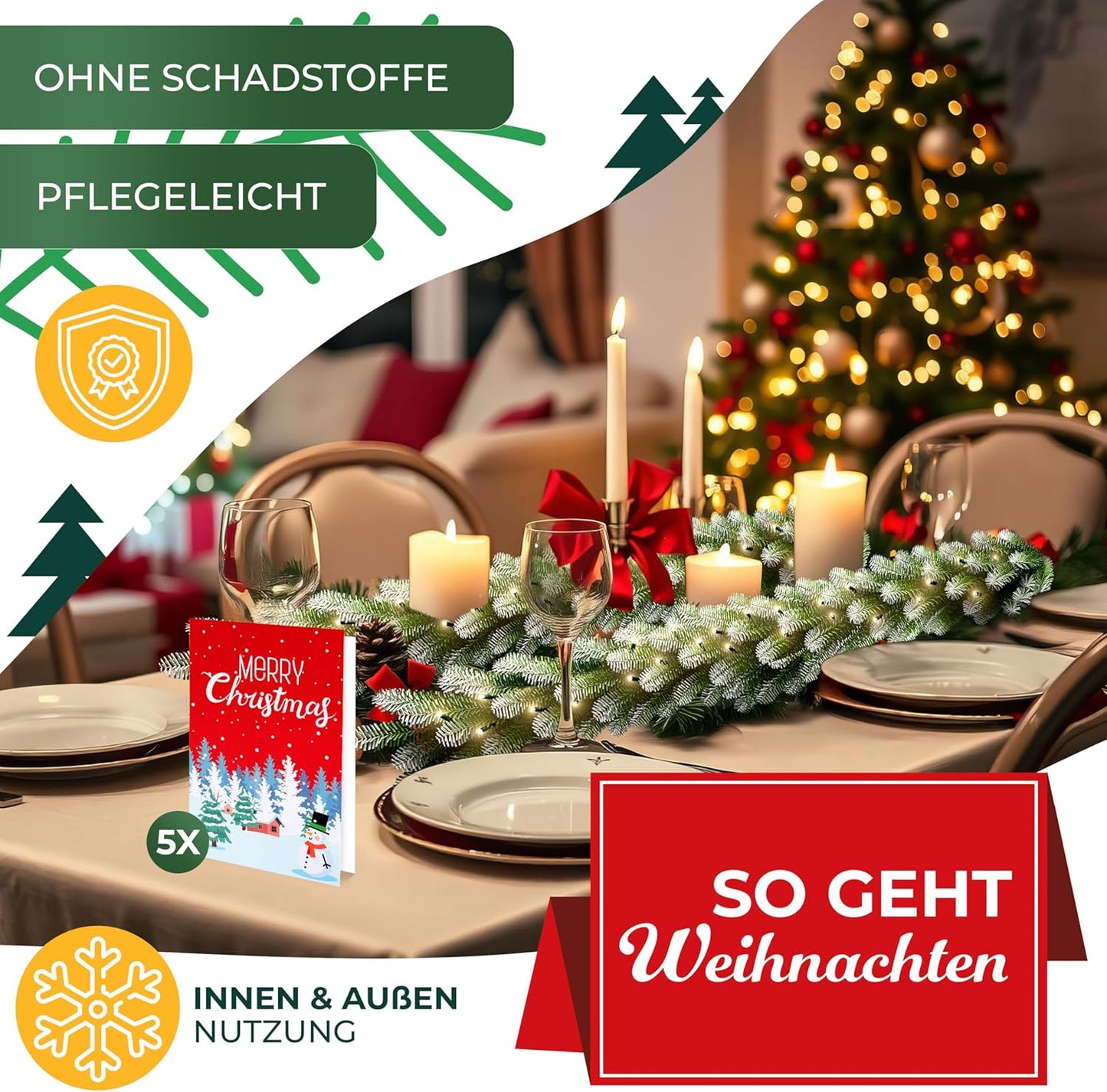 Weihnachtsgirlande mit 200 LEDs, 10m / 200 LEDs Schnee-effekt