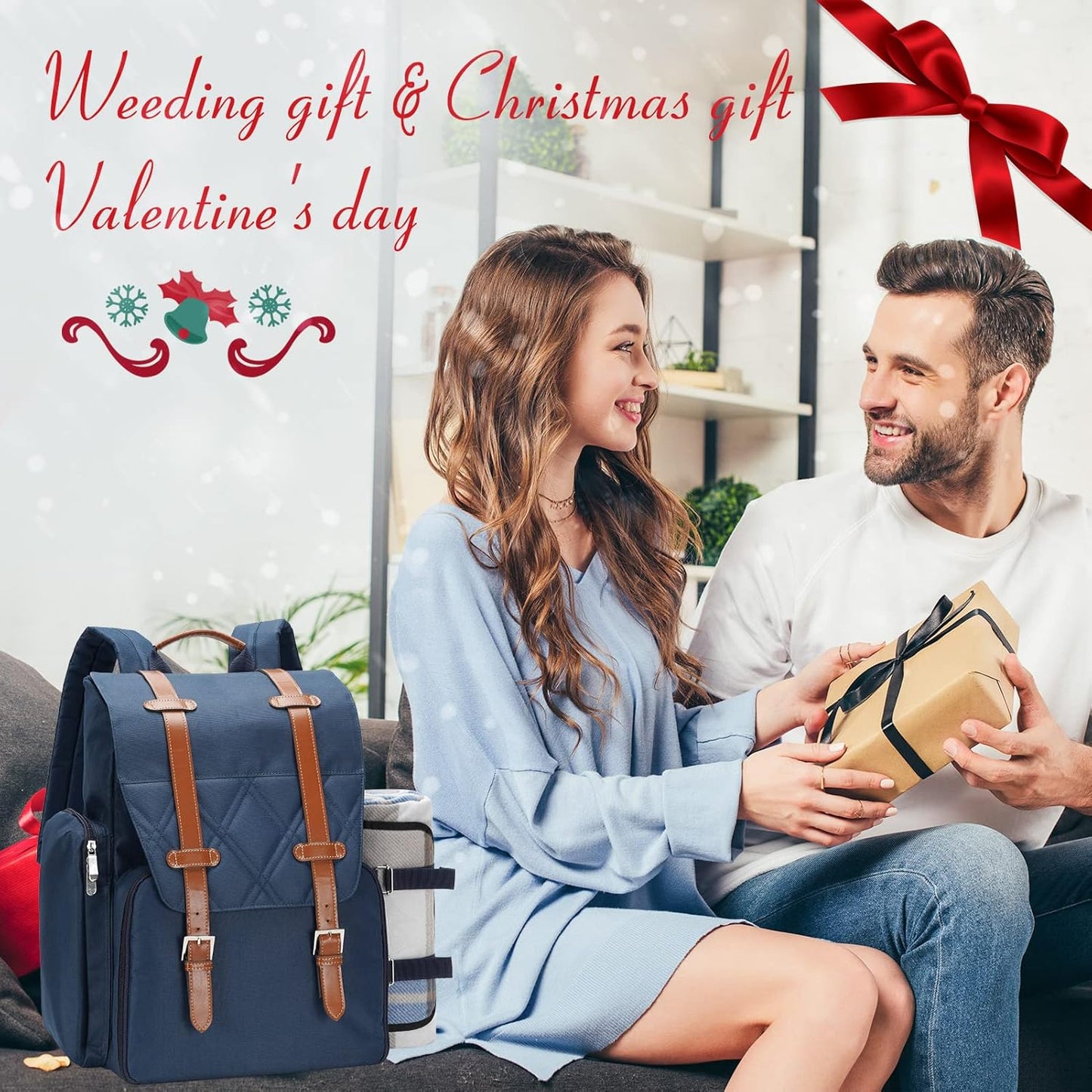 Picknick-Rucksack-Set für 4 Personen mit Kühltasche