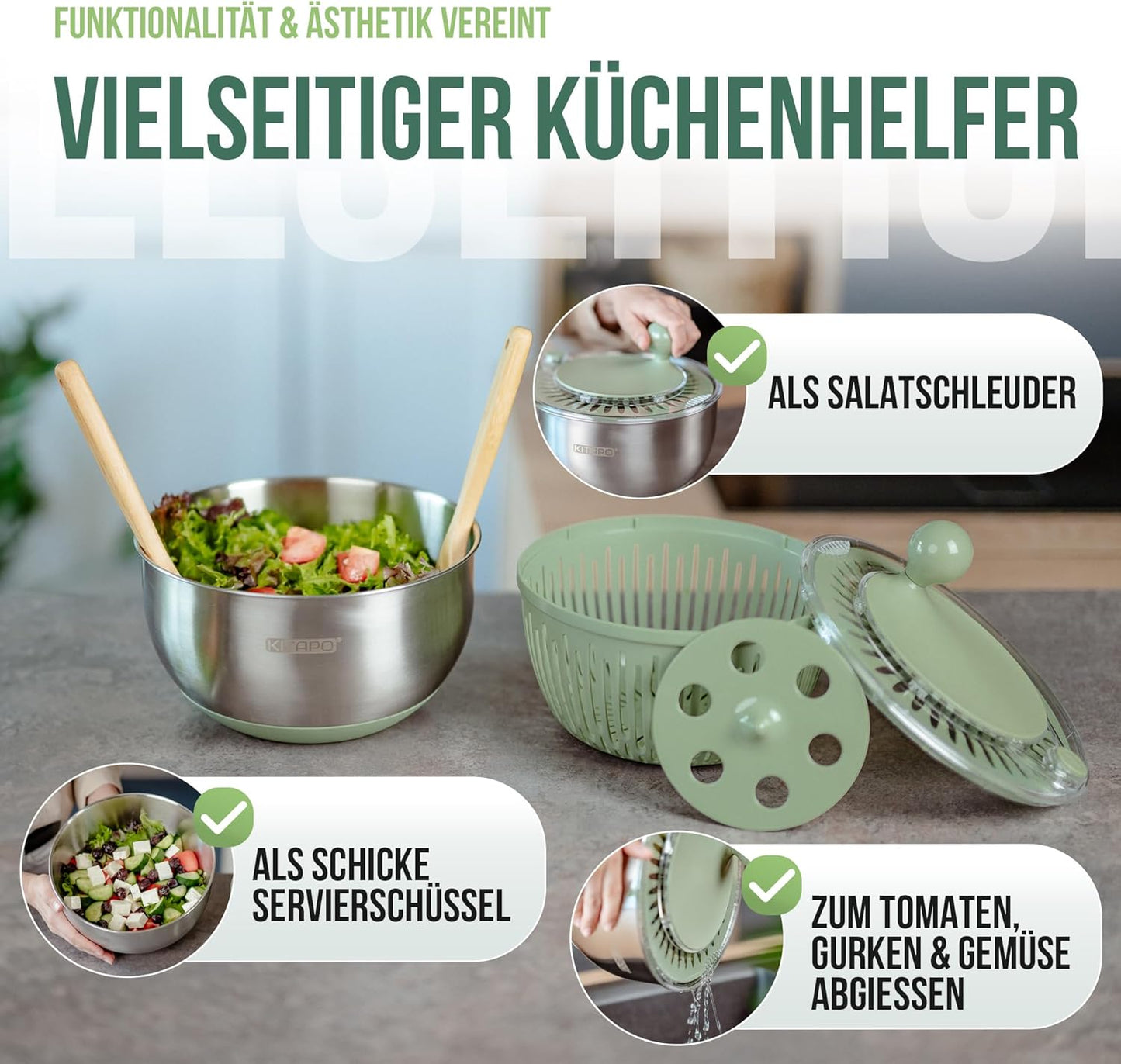 Salatschleuder mit Kurbelantrieb
