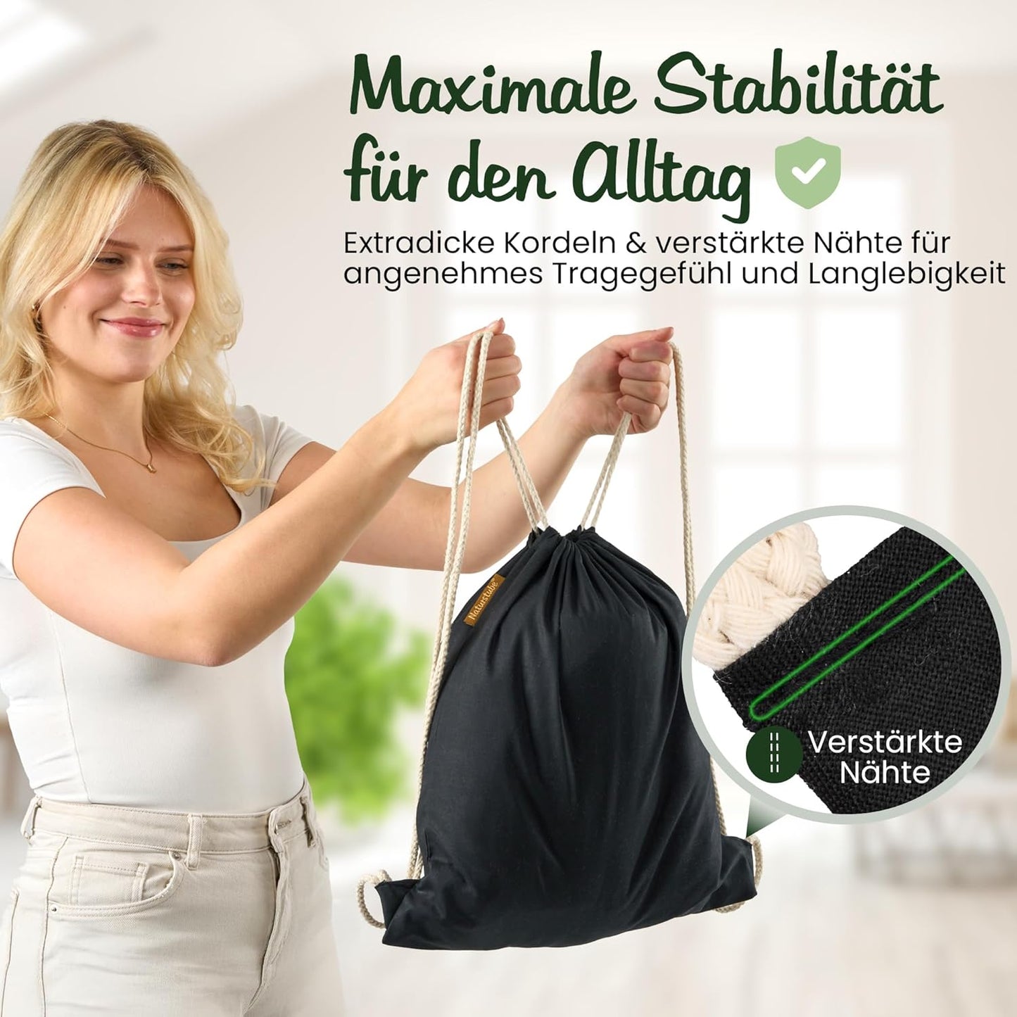 10er-Set Turnbeutel, Schwarz
