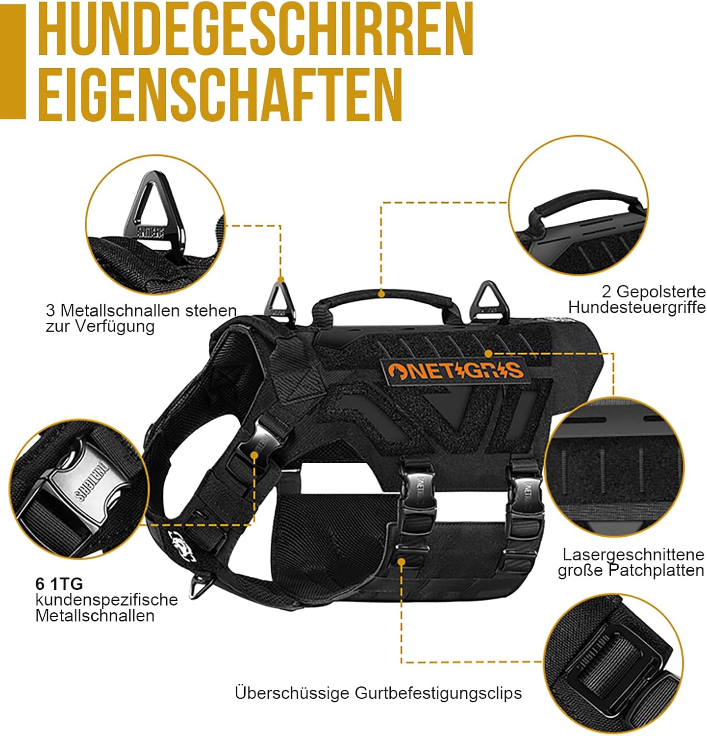 Taktisches Hundegeschirr X Armor, M, Schwarz